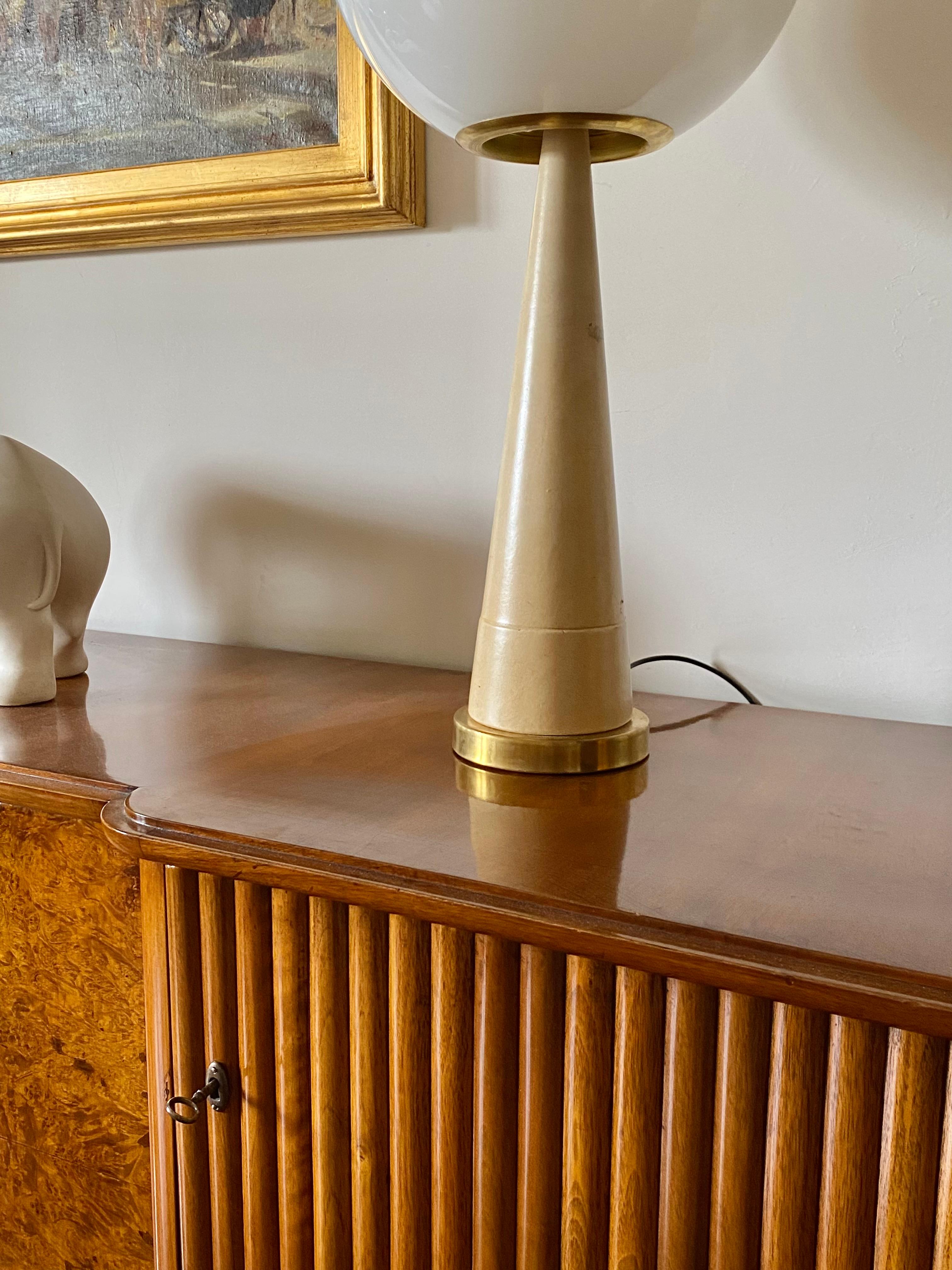 Mid-20th Century Monumental Conic Parchment and Brass Table Lamp, France, 1960 For Sale