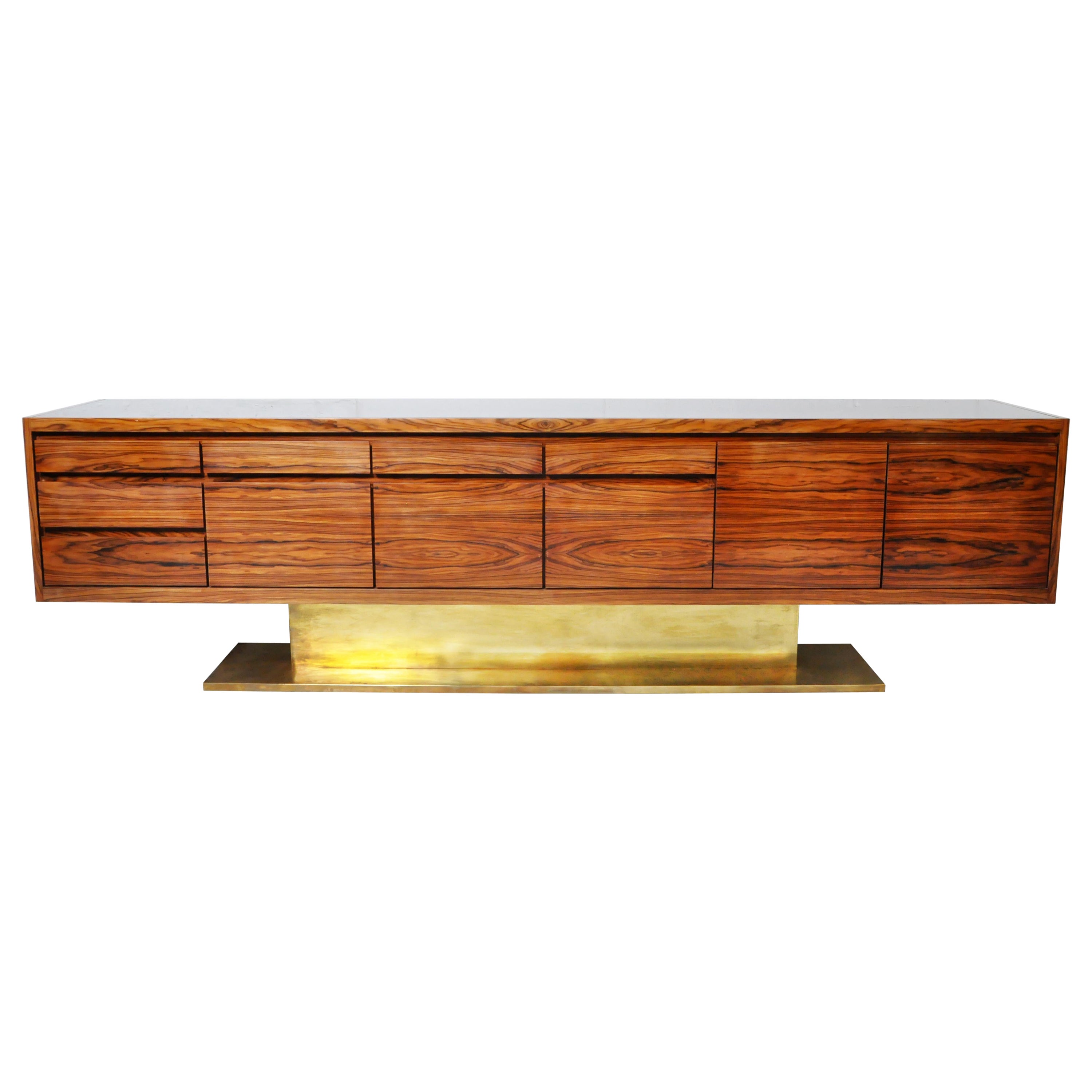 Monumental Console with Nine Drawers, Two Doors and a Brass Base