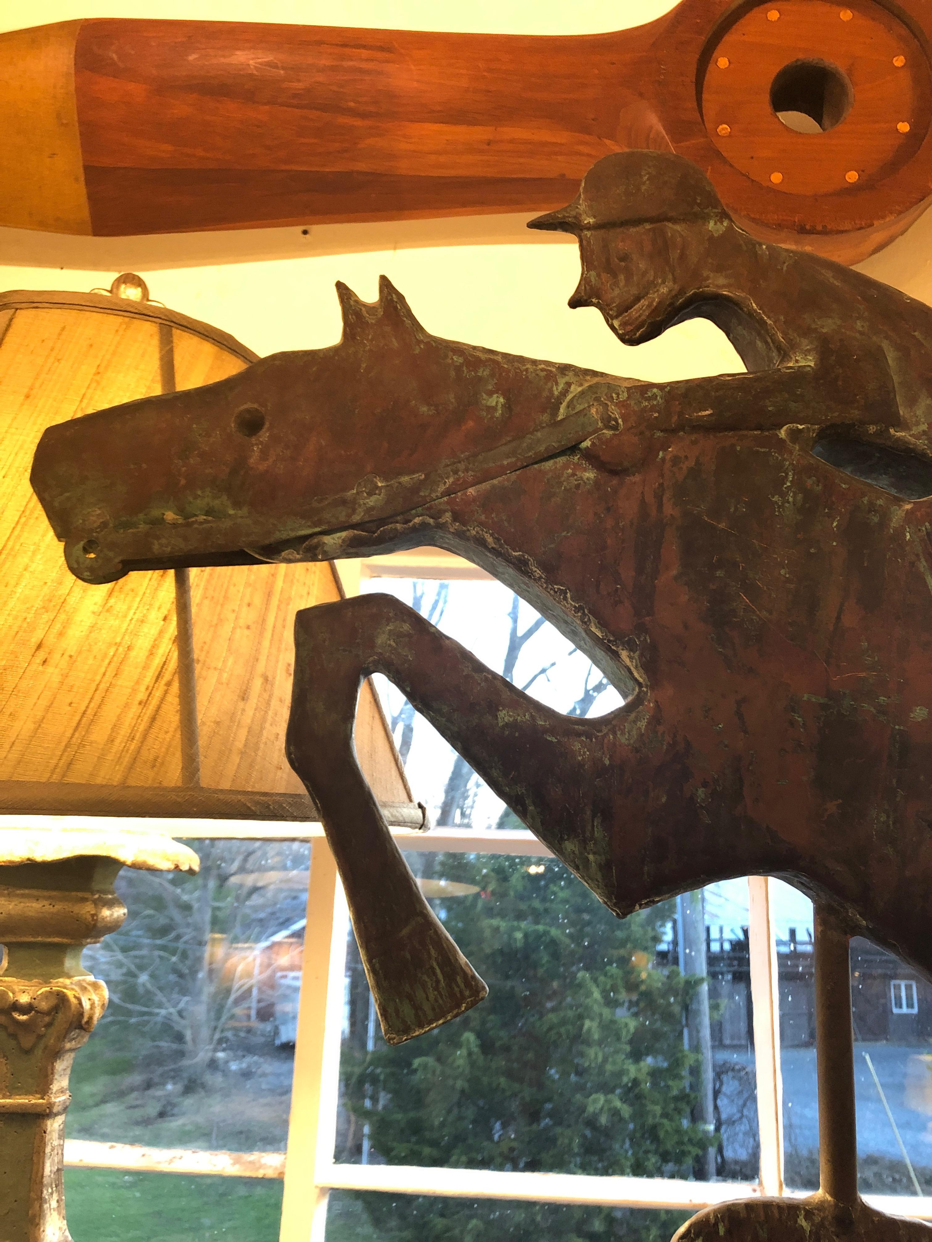 Monumentale Kupfer-Wetterfahne Skulptur von Pferd und Reiter 2