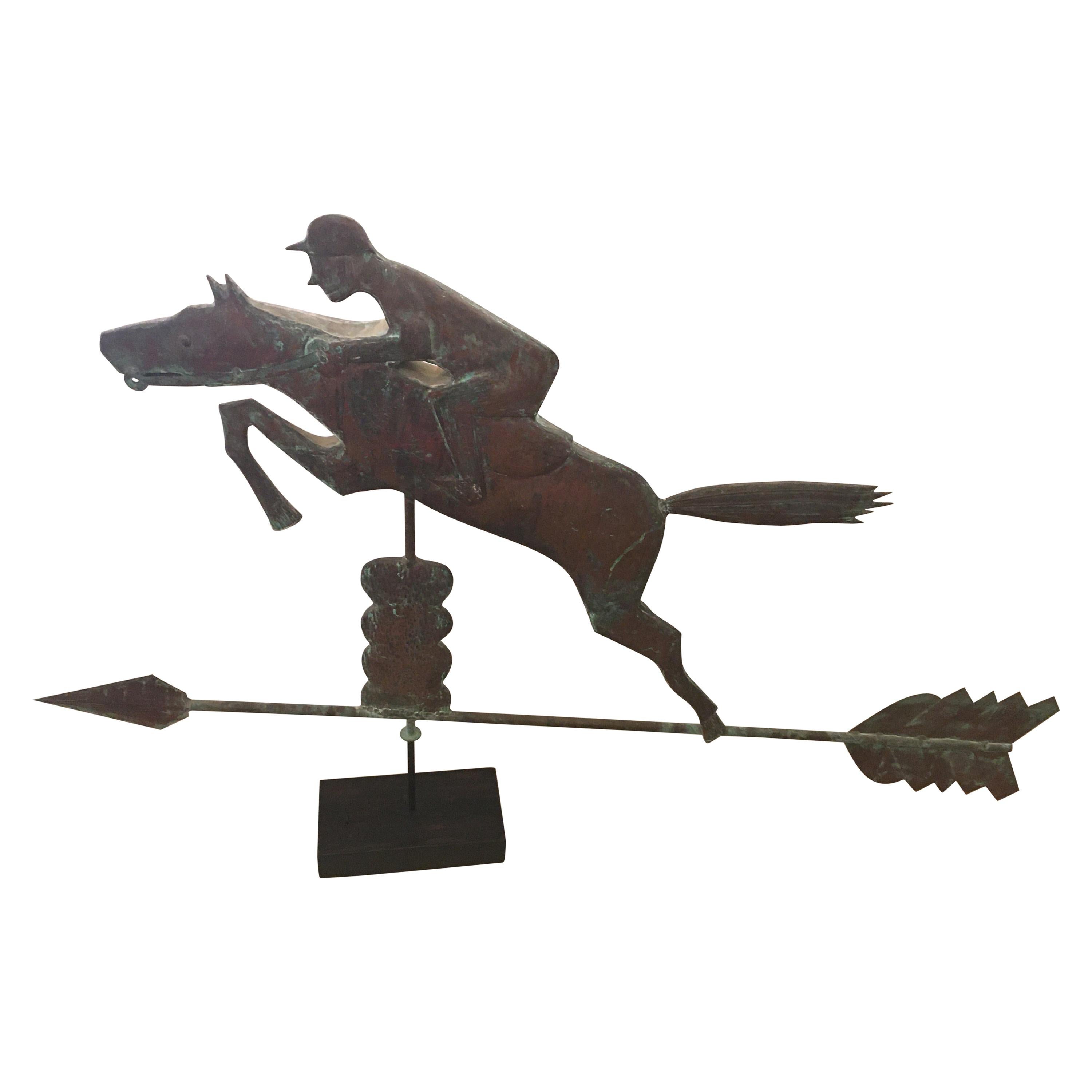 Monumentale Kupfer-Wetterfahne Skulptur von Pferd und Reiter