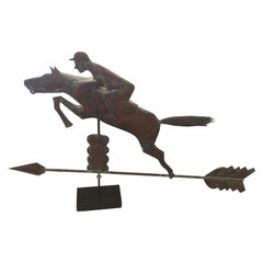 Antique Monumental Copper Weathervane Sculpture of Horse and Rider