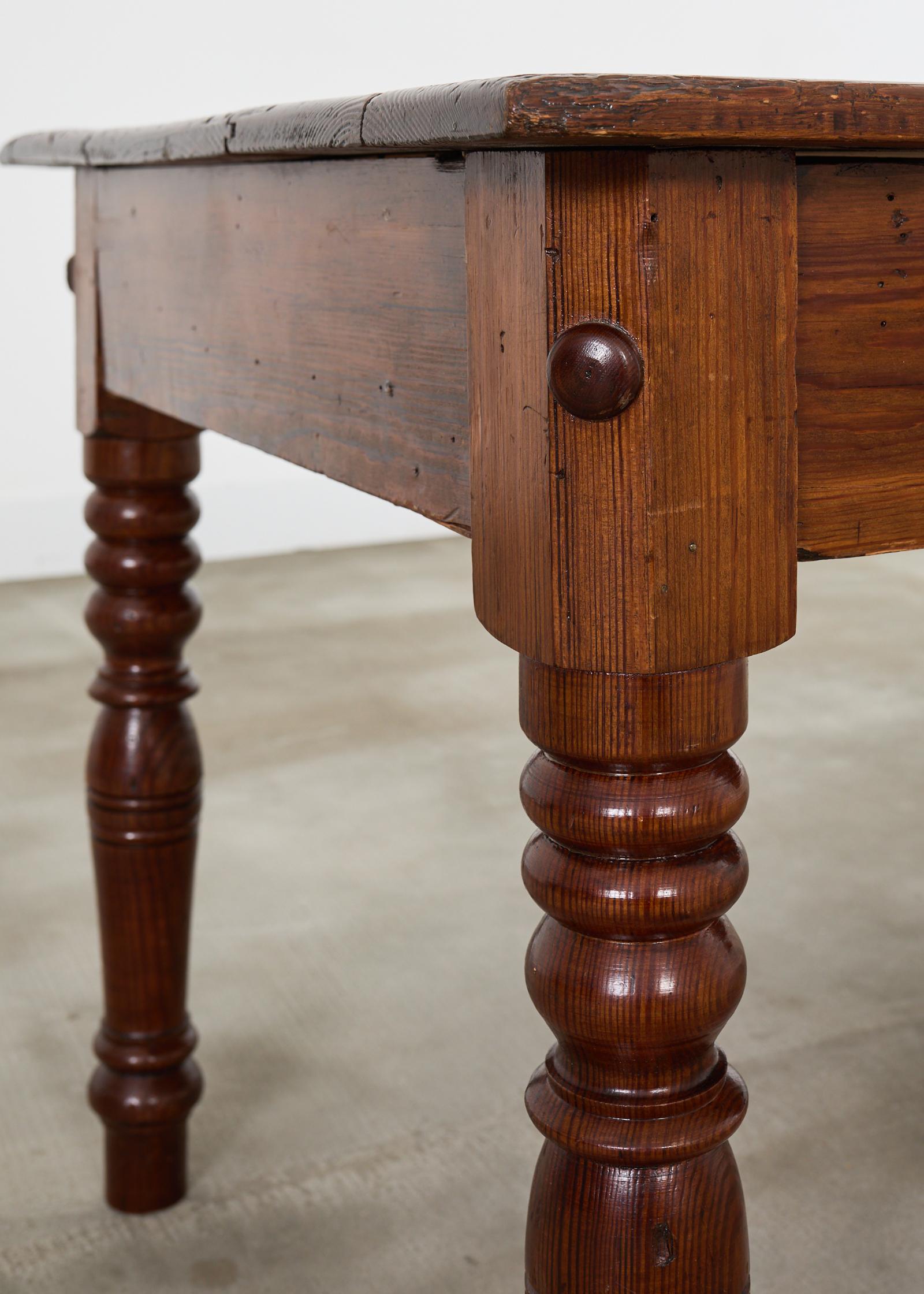 Monumental Country English Pine Farmhouse Dining Harvest Table For Sale 4