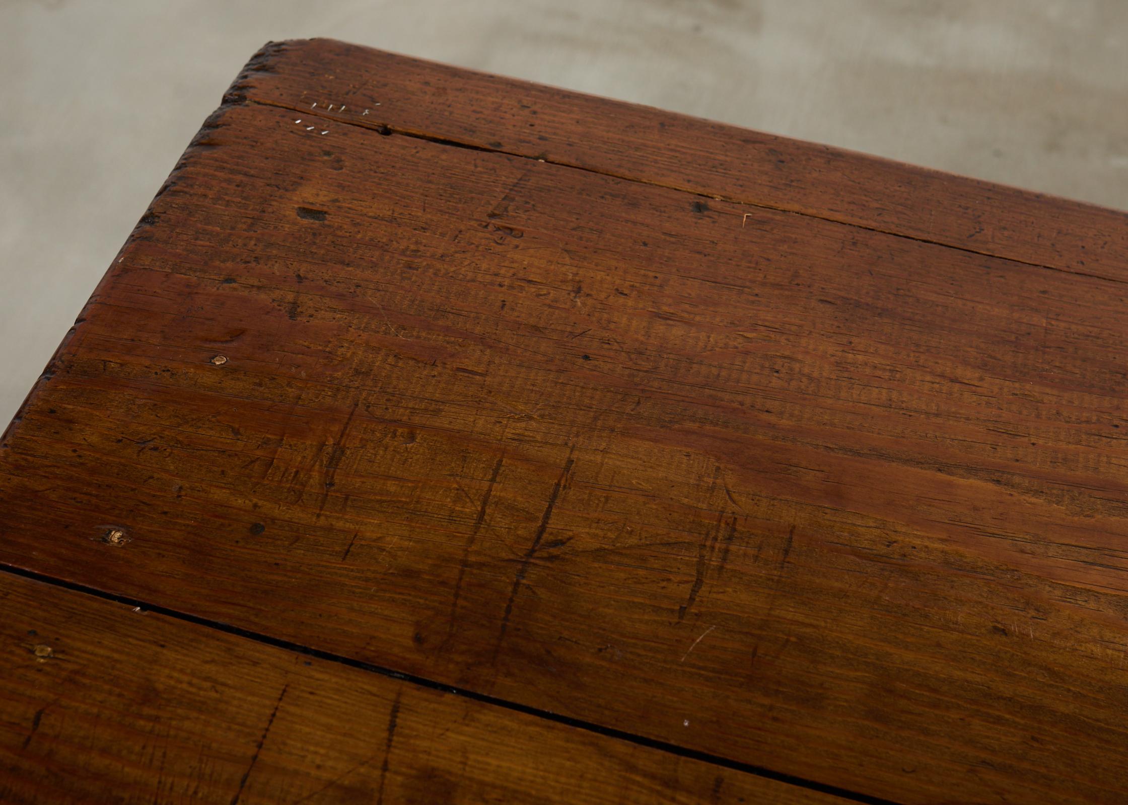Monumental Country English Pine Farmhouse Dining Harvest Table For Sale 7