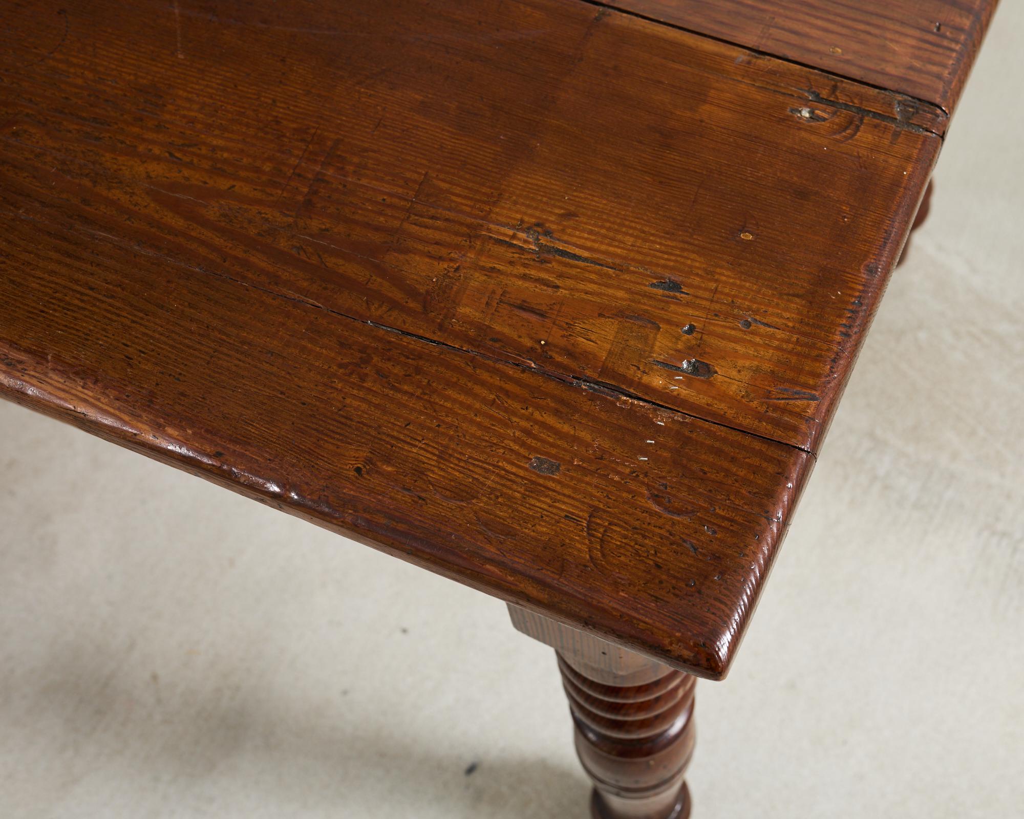 Monumental Country English Pine Farmhouse Dining Harvest Table For Sale 9