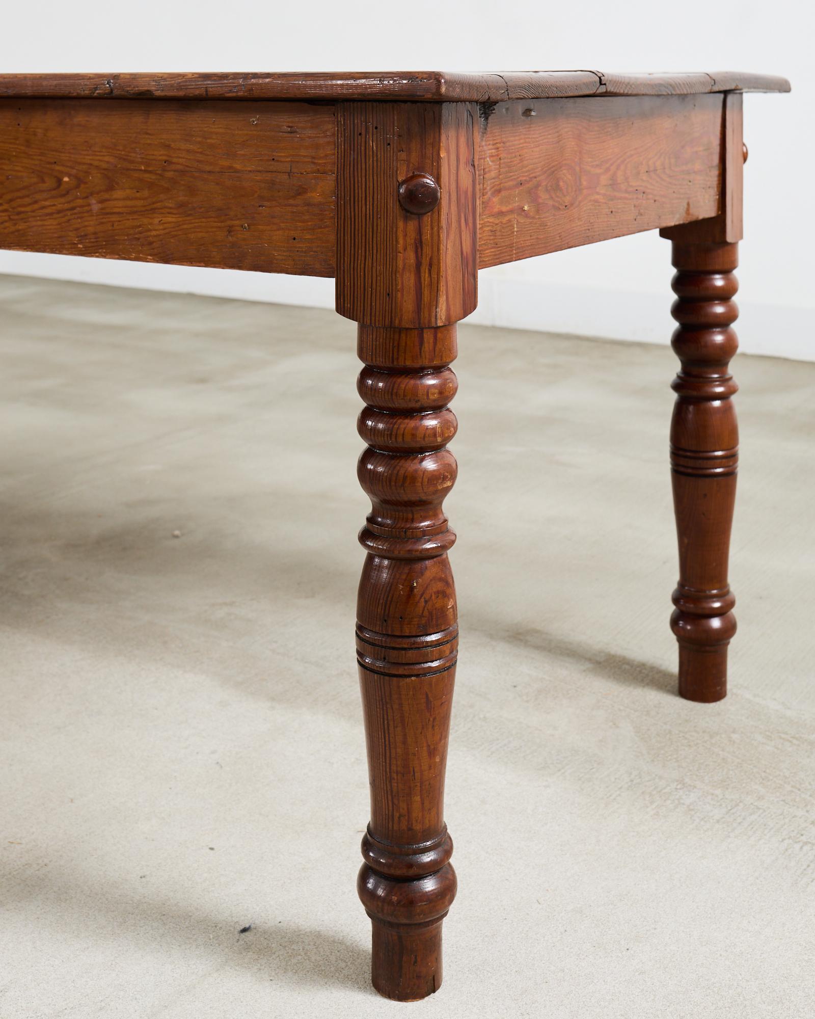 Monumental Country English Pine Farmhouse Dining Harvest Table For Sale 10