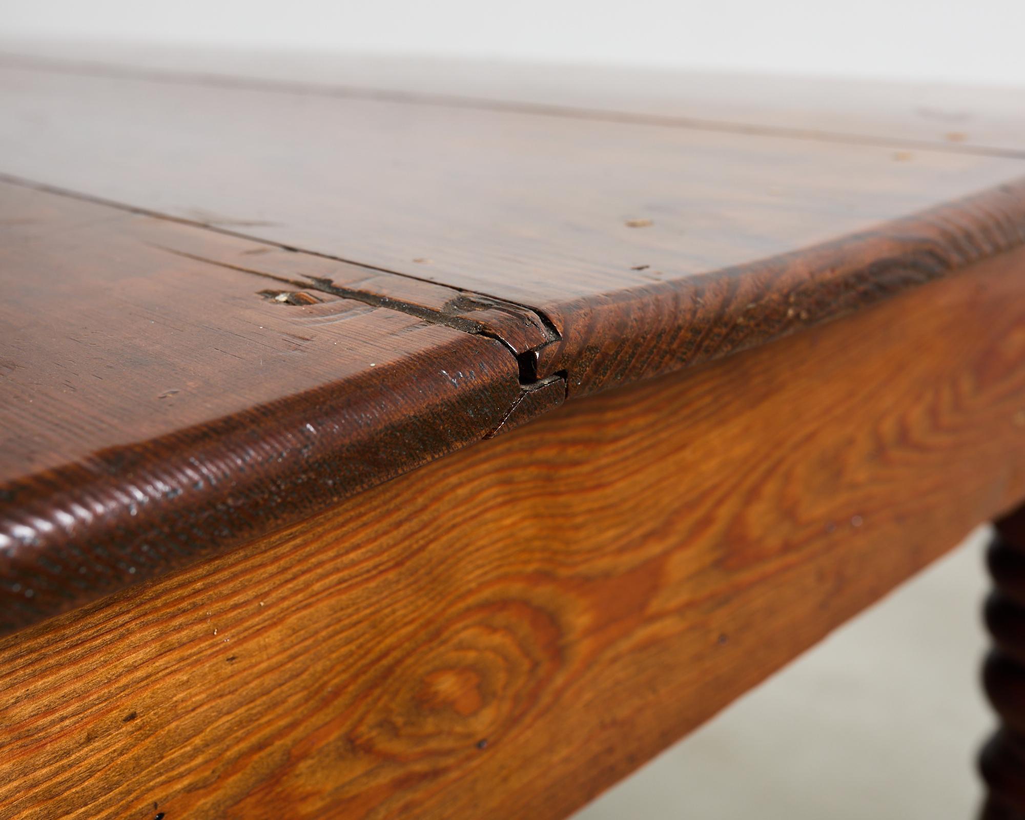 Monumental Country English Pine Farmhouse Dining Harvest Table For Sale 11
