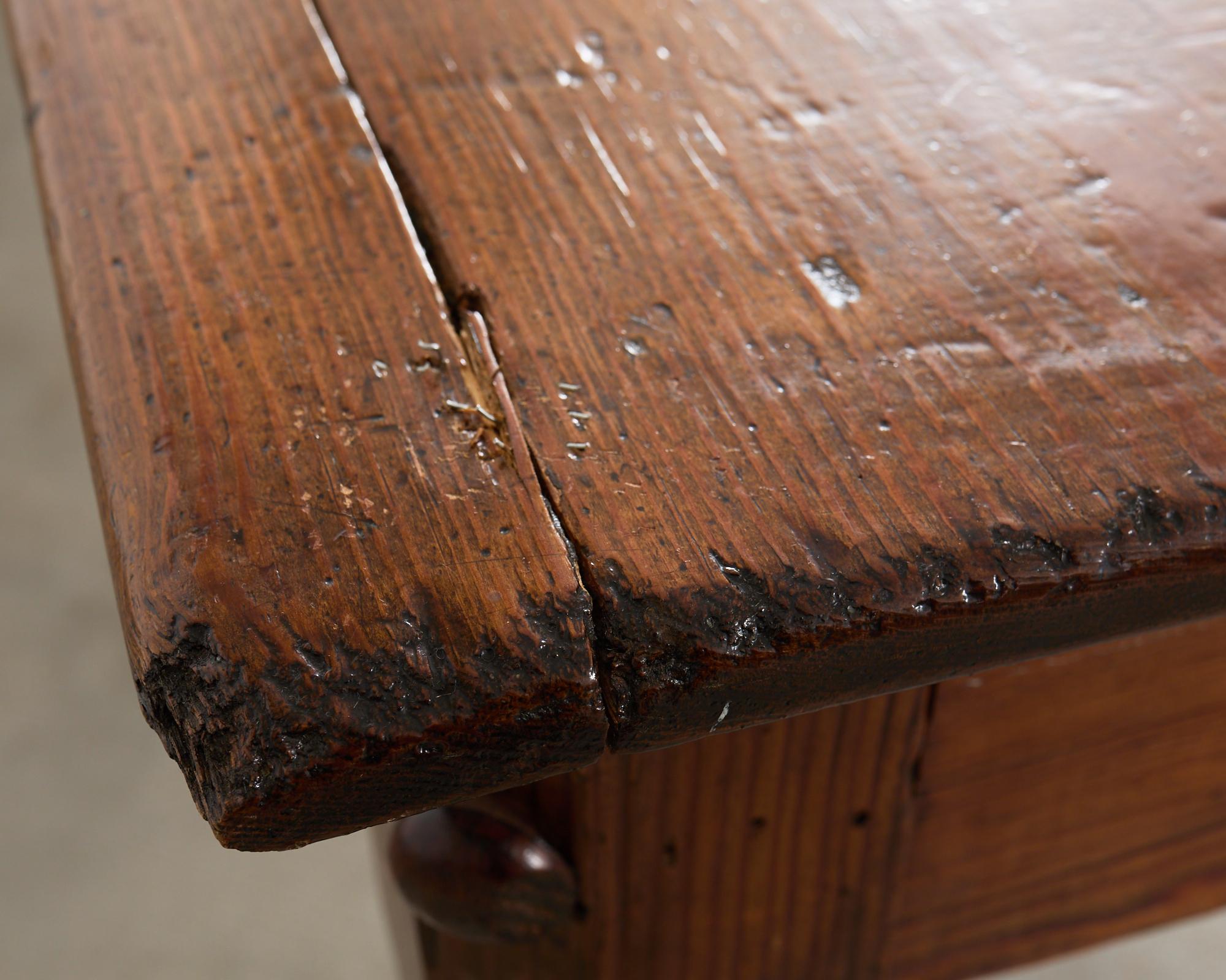 Monumental Country English Pine Farmhouse Dining Harvest Table For Sale 13