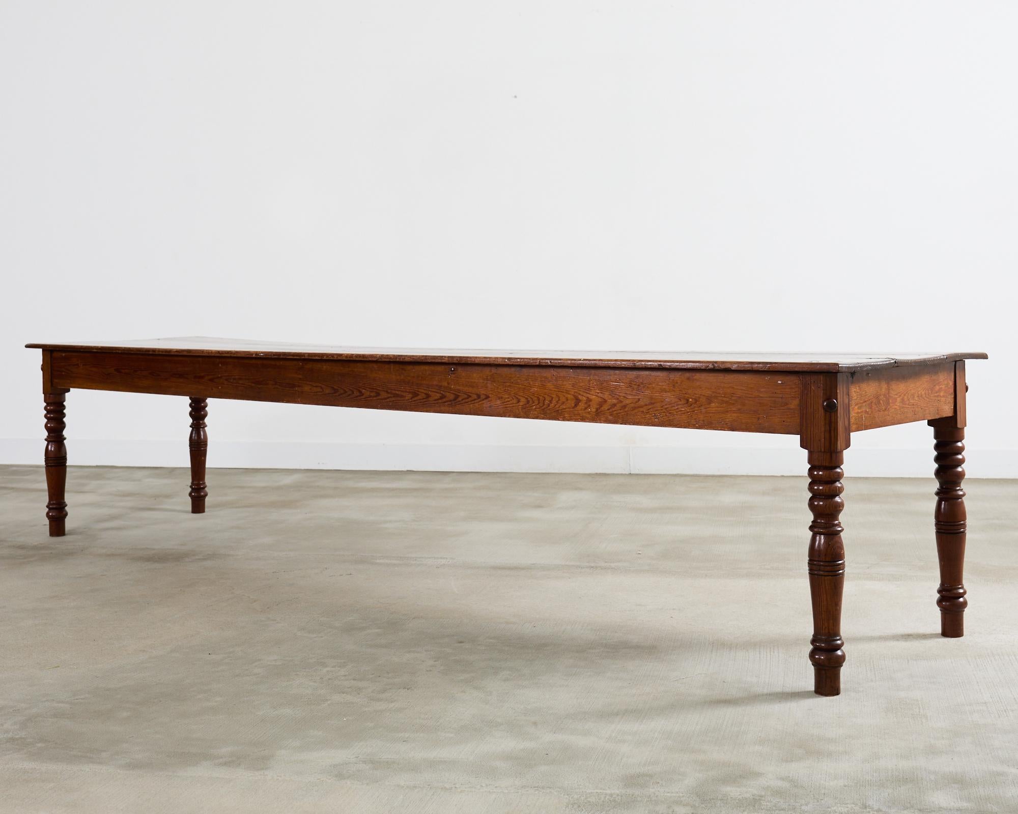 Hand-Crafted Monumental Country English Pine Farmhouse Dining Harvest Table For Sale