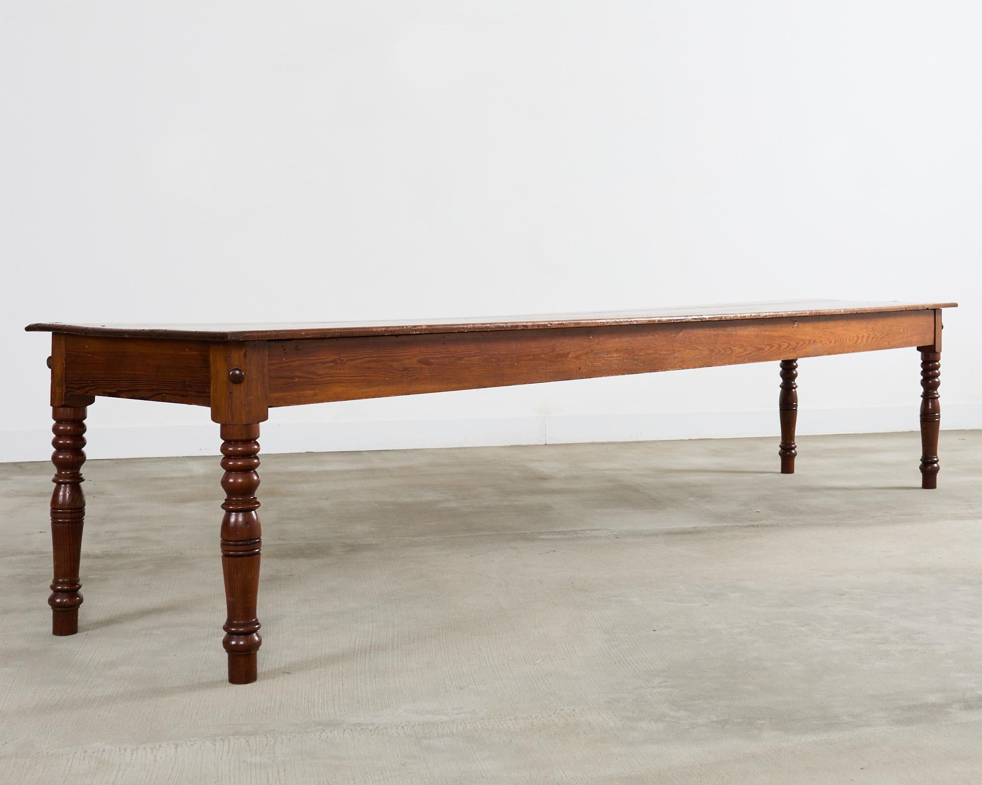 19th Century Monumental Country English Pine Farmhouse Dining Harvest Table For Sale