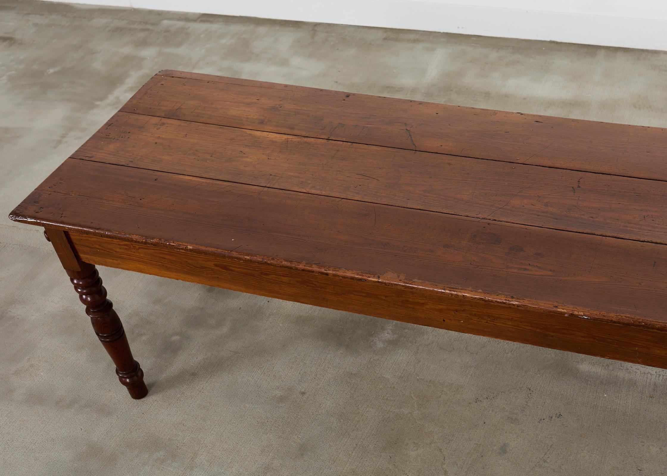 Iron Monumental Country English Pine Farmhouse Dining Harvest Table For Sale