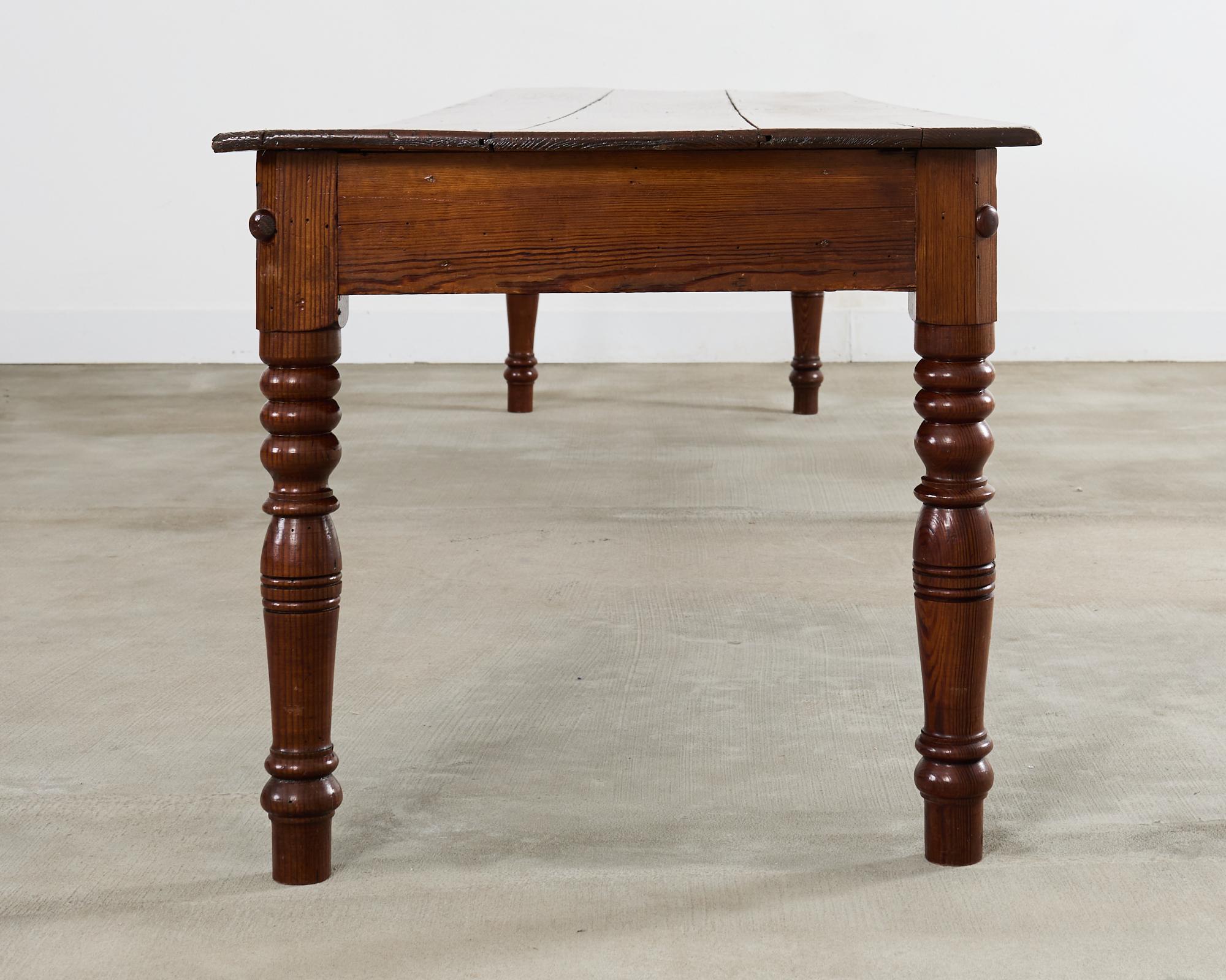 Monumental Country English Pine Farmhouse Dining Harvest Table For Sale 2