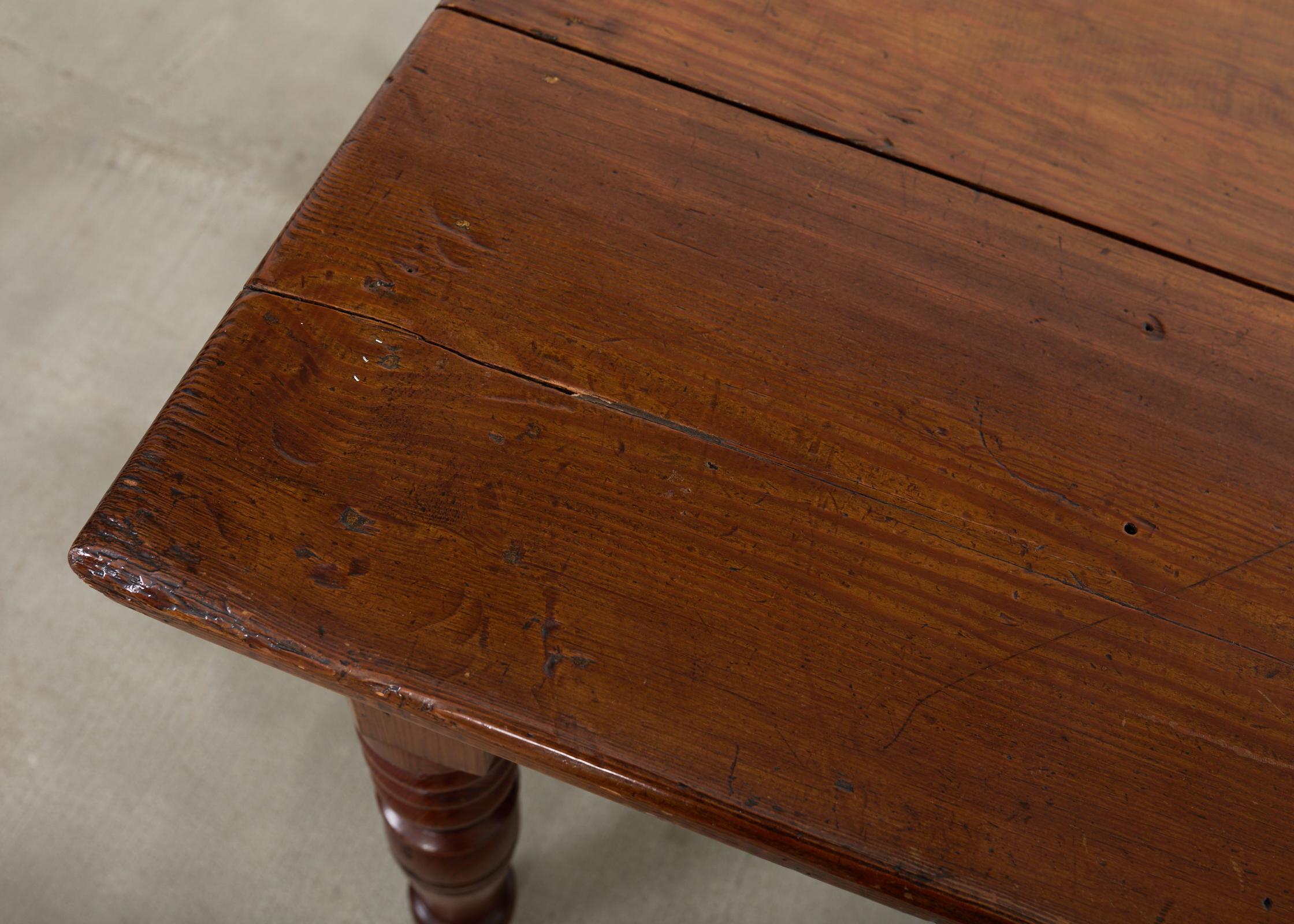 Monumental Country English Pine Farmhouse Dining Harvest Table For Sale 3