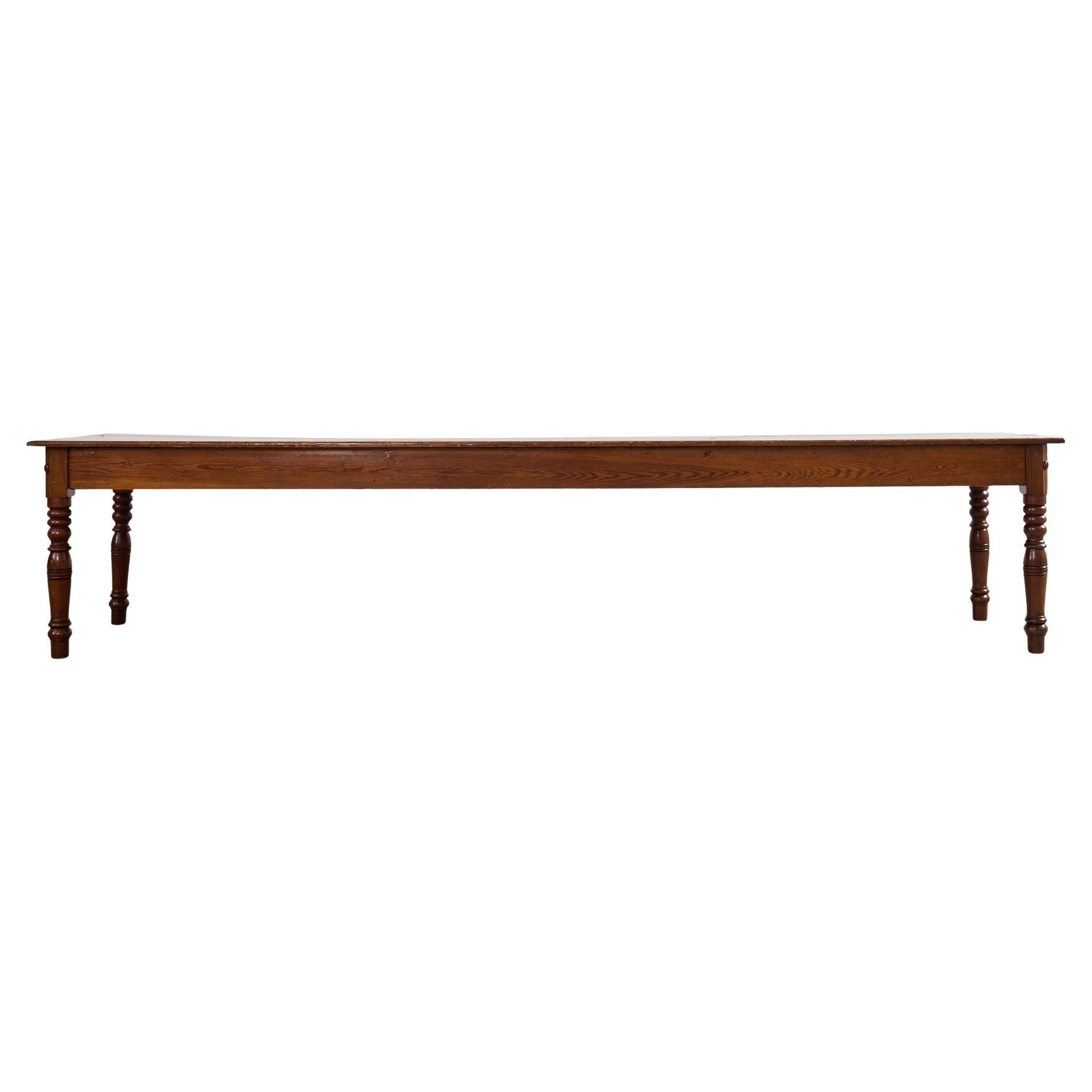 Monumental Country English Pine Farmhouse Dining Harvest Table For Sale