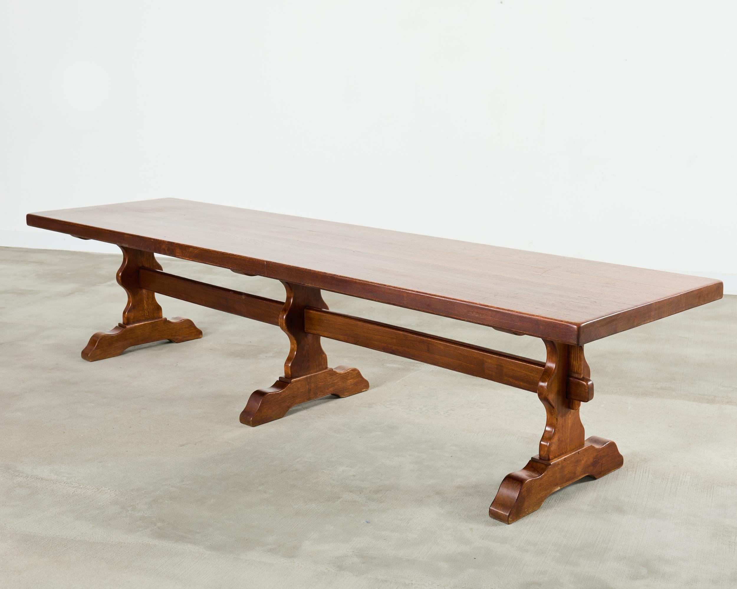 Monumental Country French Oak Farmhouse Triple Pedestal Dining Table ...