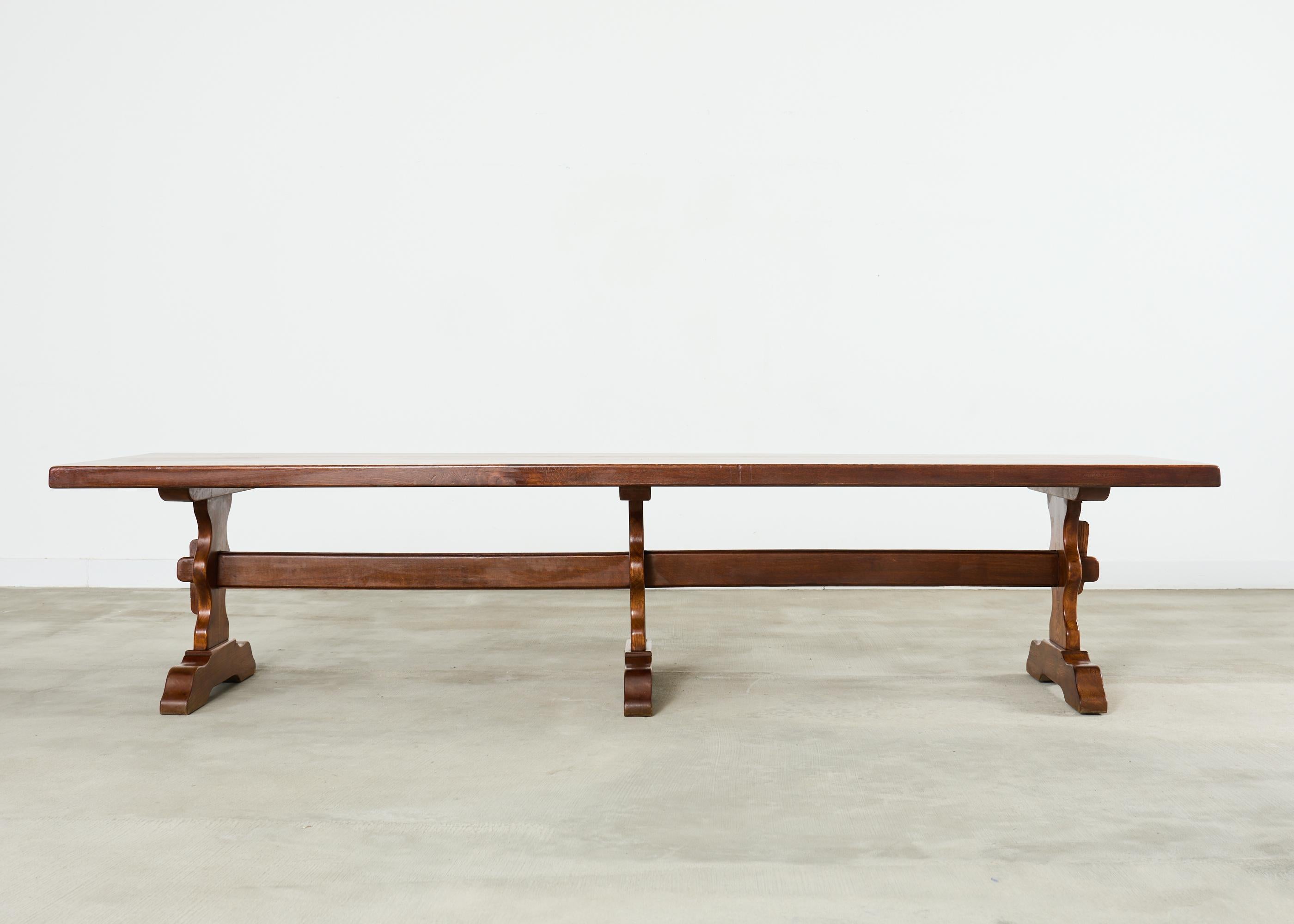 Monumental Country French Oak Farmhouse Triple Pedestal Dining Table ...