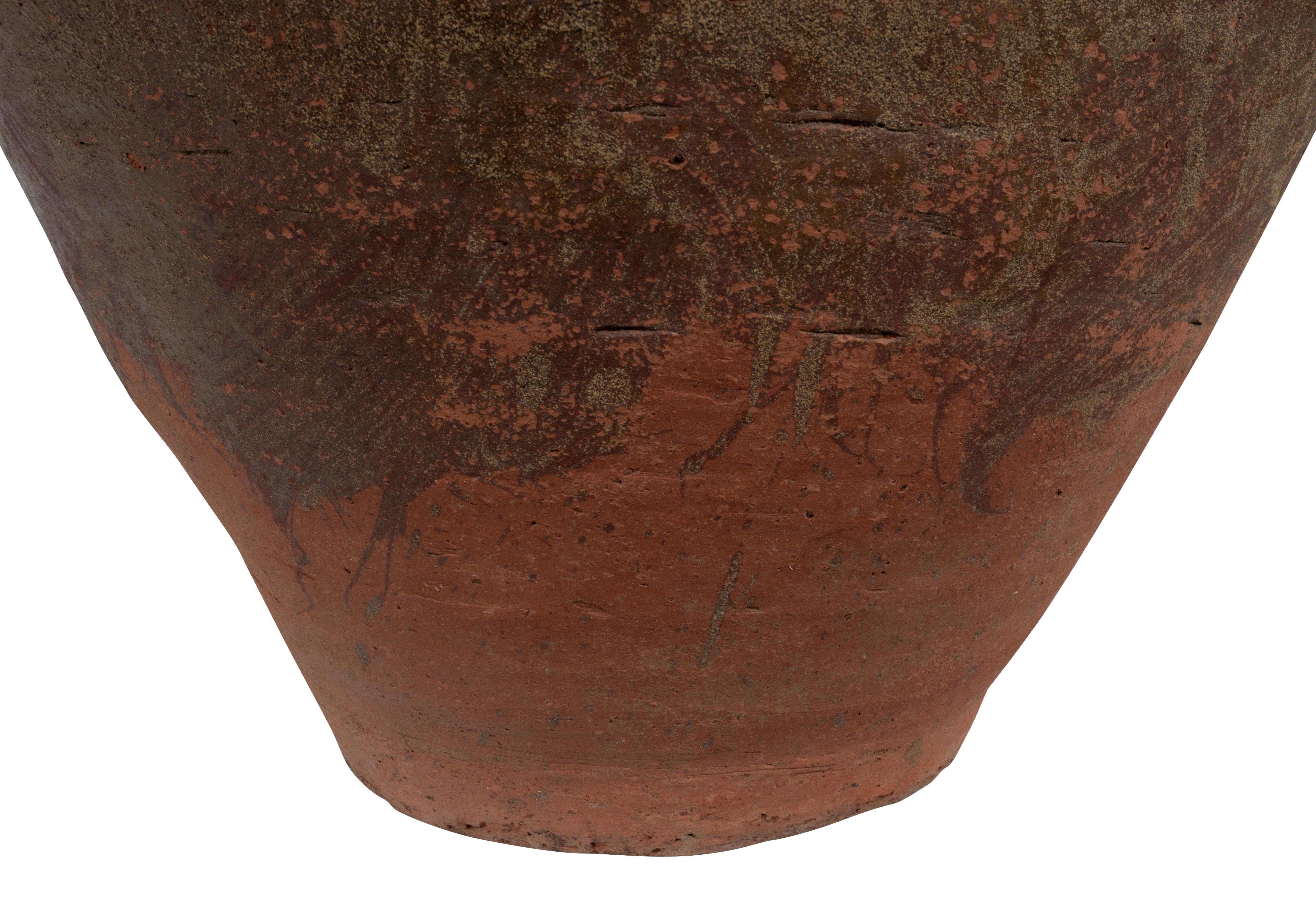 Chinese Export Monumental Cracked Chinese Oil Jar with Repairs  For Sale