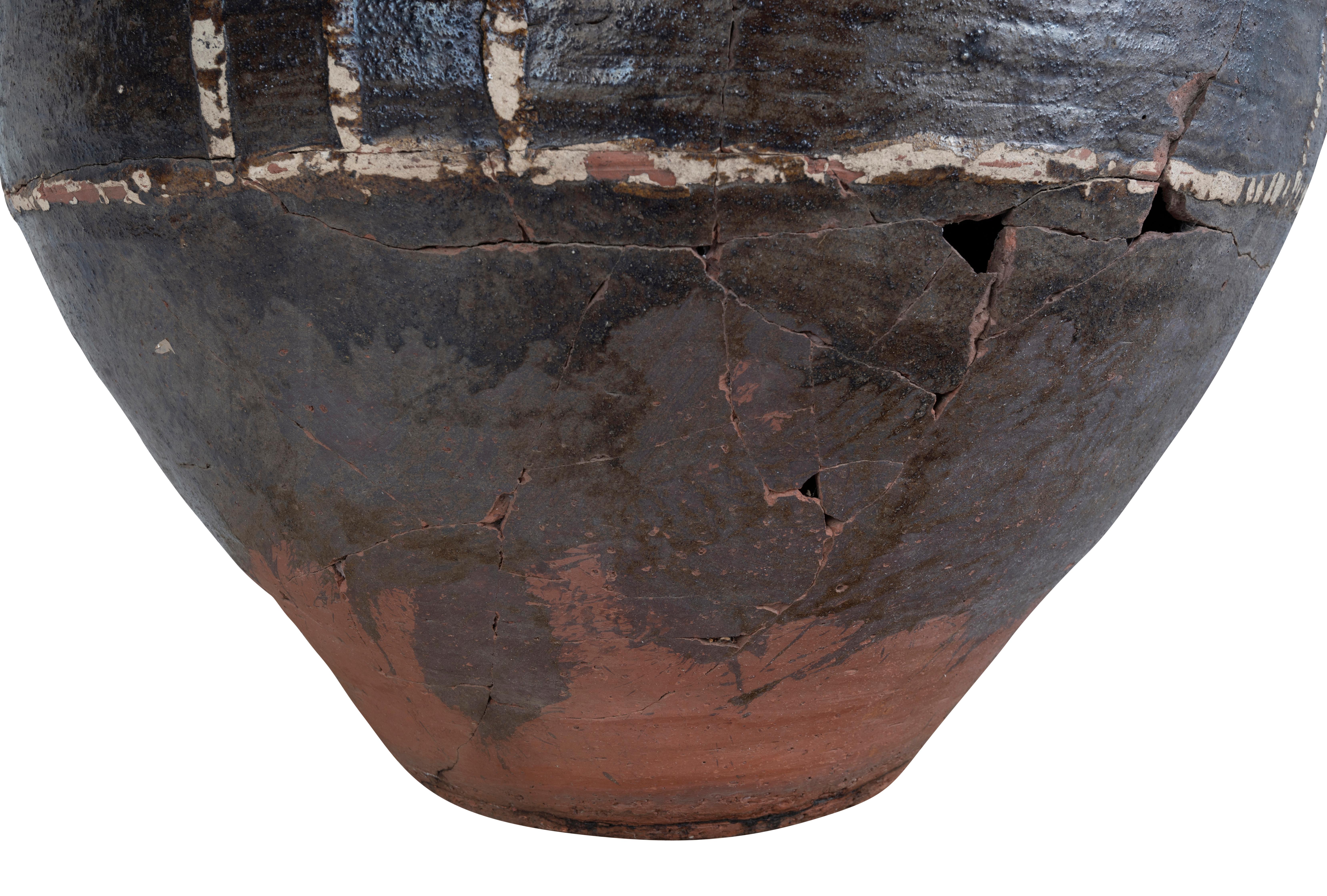 Chinese Export Monumental Cracked Chinese Oil Jar with Repairs For Sale
