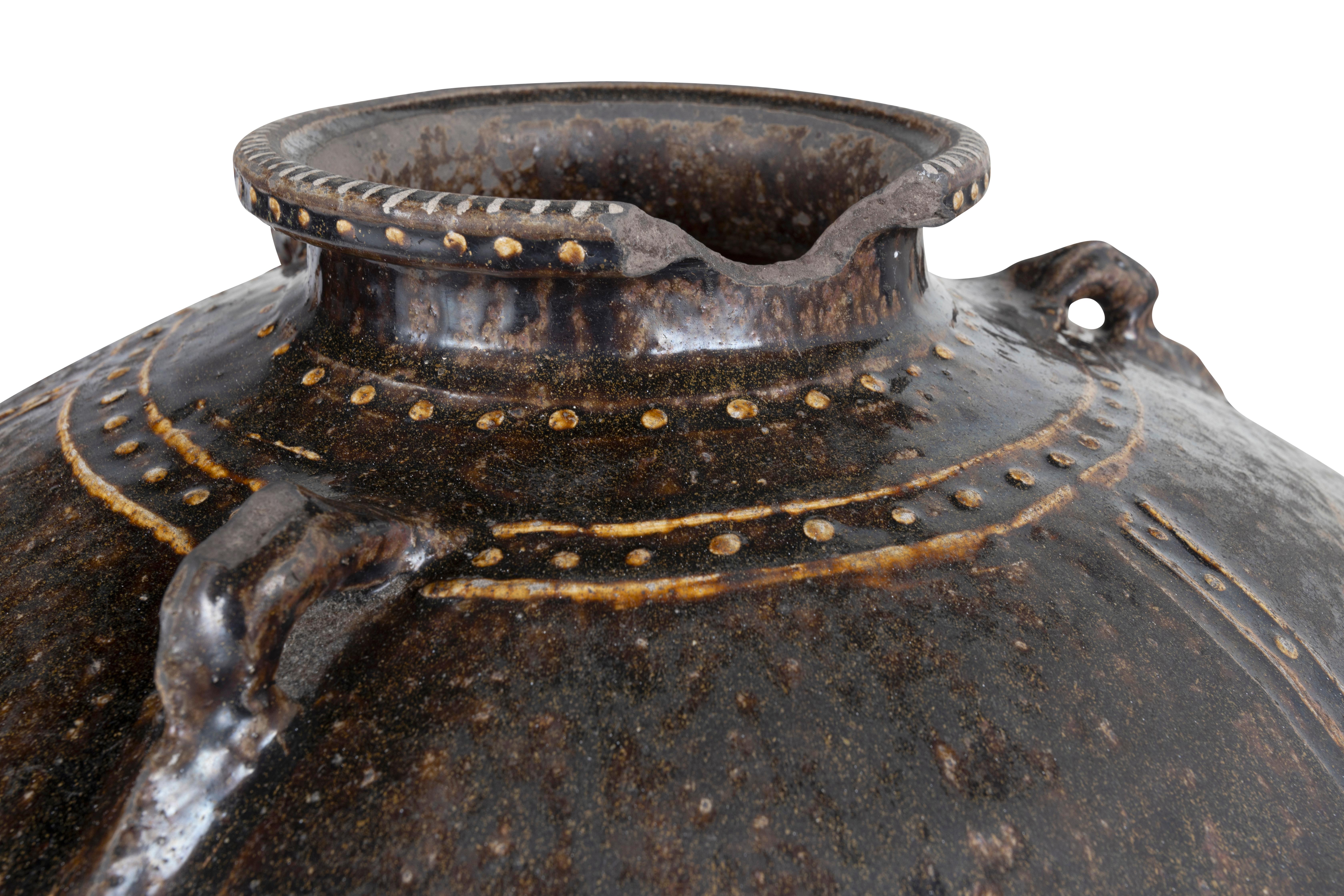 Pottery Monumental Cracked Chinese Oil Jar with Repairs  For Sale