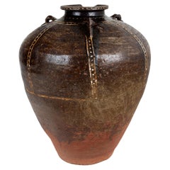 Antique Monumental Cracked Chinese Oil Jar with Repairs 