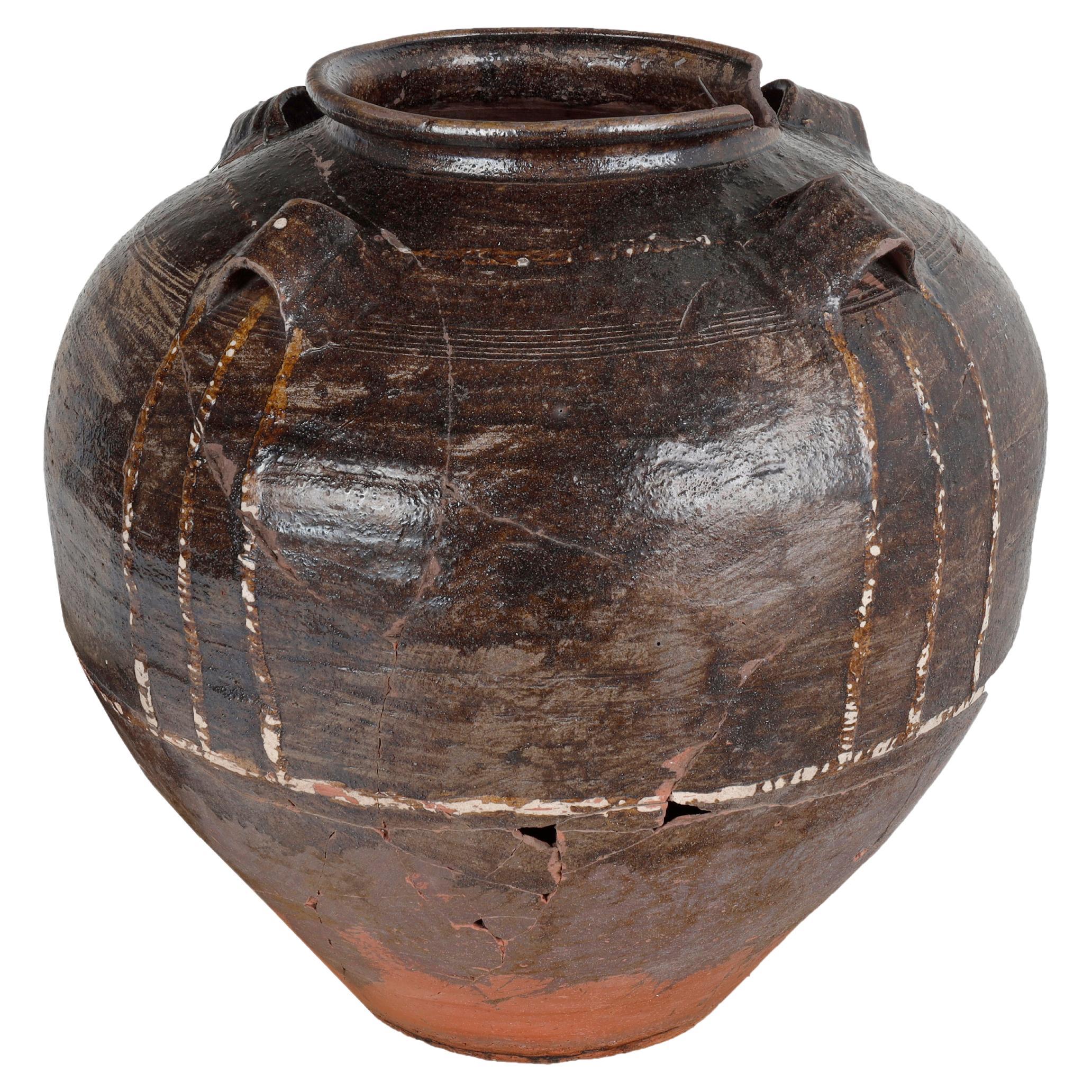 Monumental Cracked Chinese Oil Jar with Repairs 