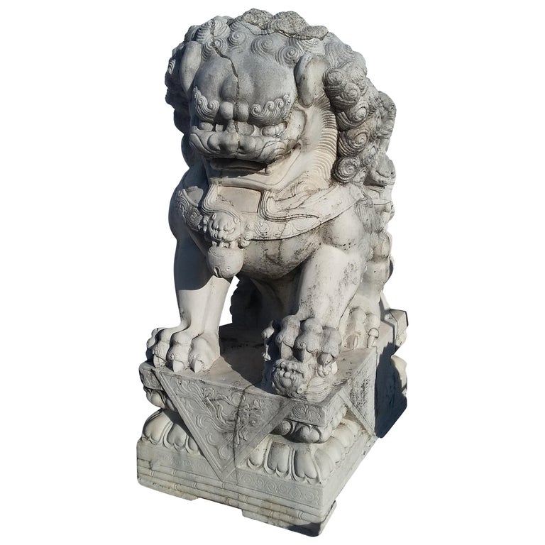 Monumental Carved Pair of Marble Foo Dogs from China For Sale at 1stDibs