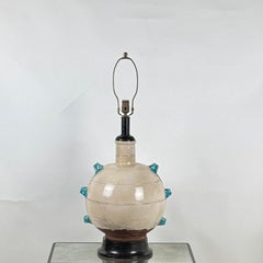 Monumental Cream and Turquoise Glazed Ceramic Lamp