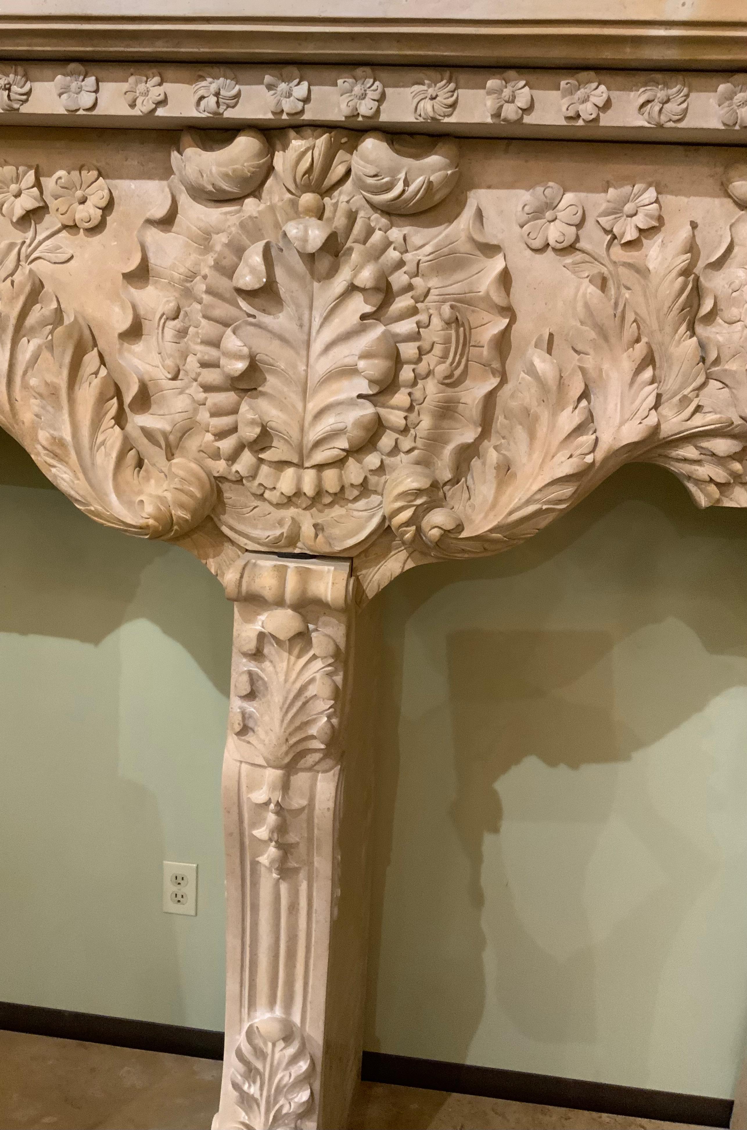 Monumental Cream Marble Mantel, Hand Carved 6
