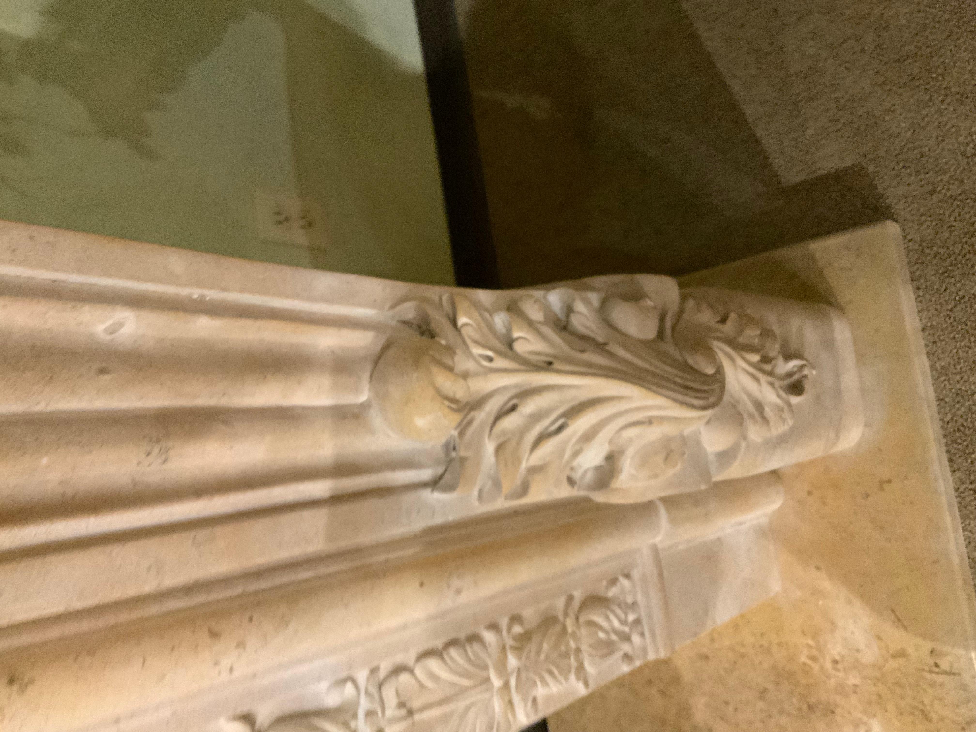 Monumental Cream Marble Mantel, Hand Carved 7