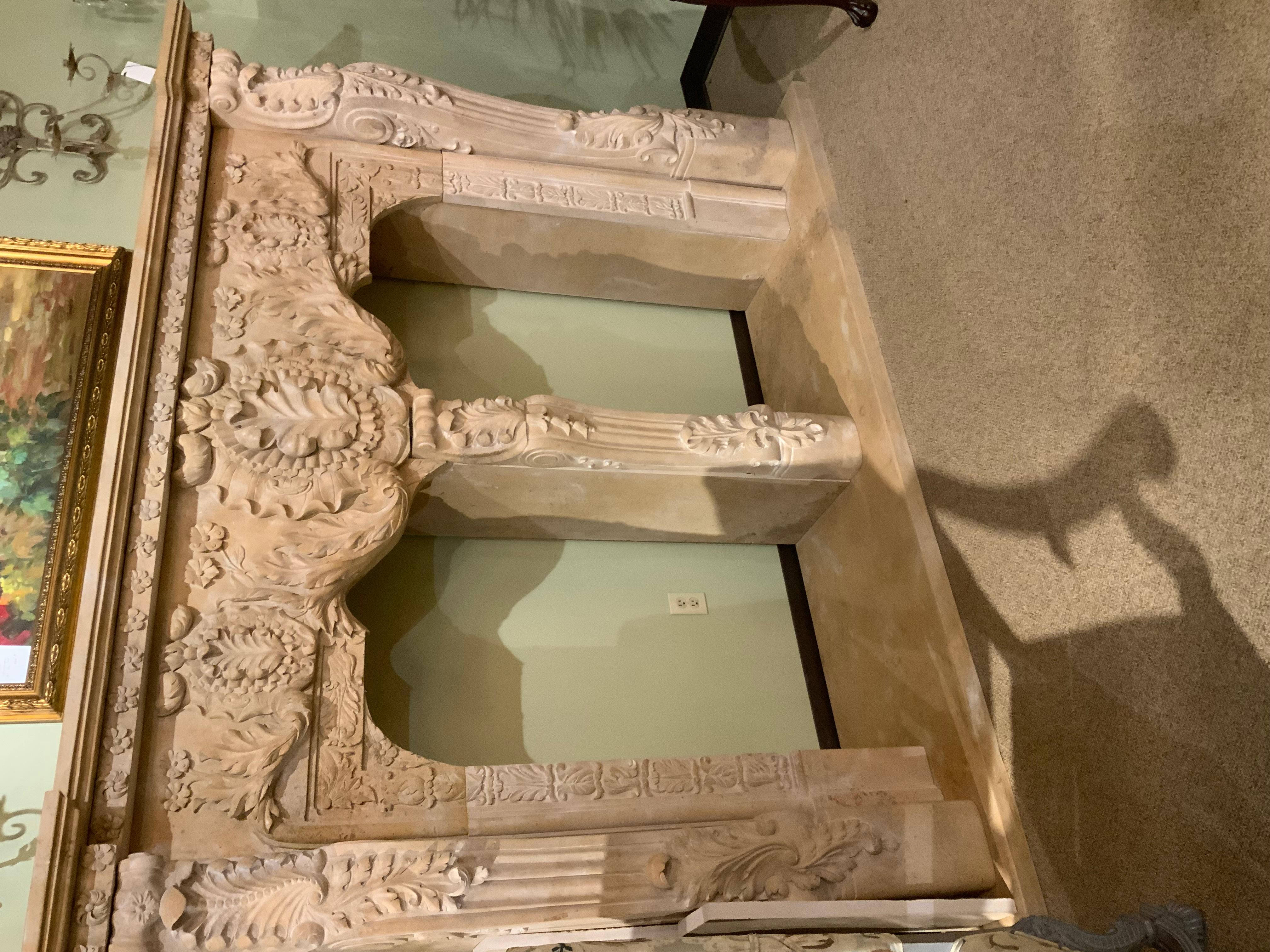 Monumental Cream Marble Mantel, Hand Carved 8