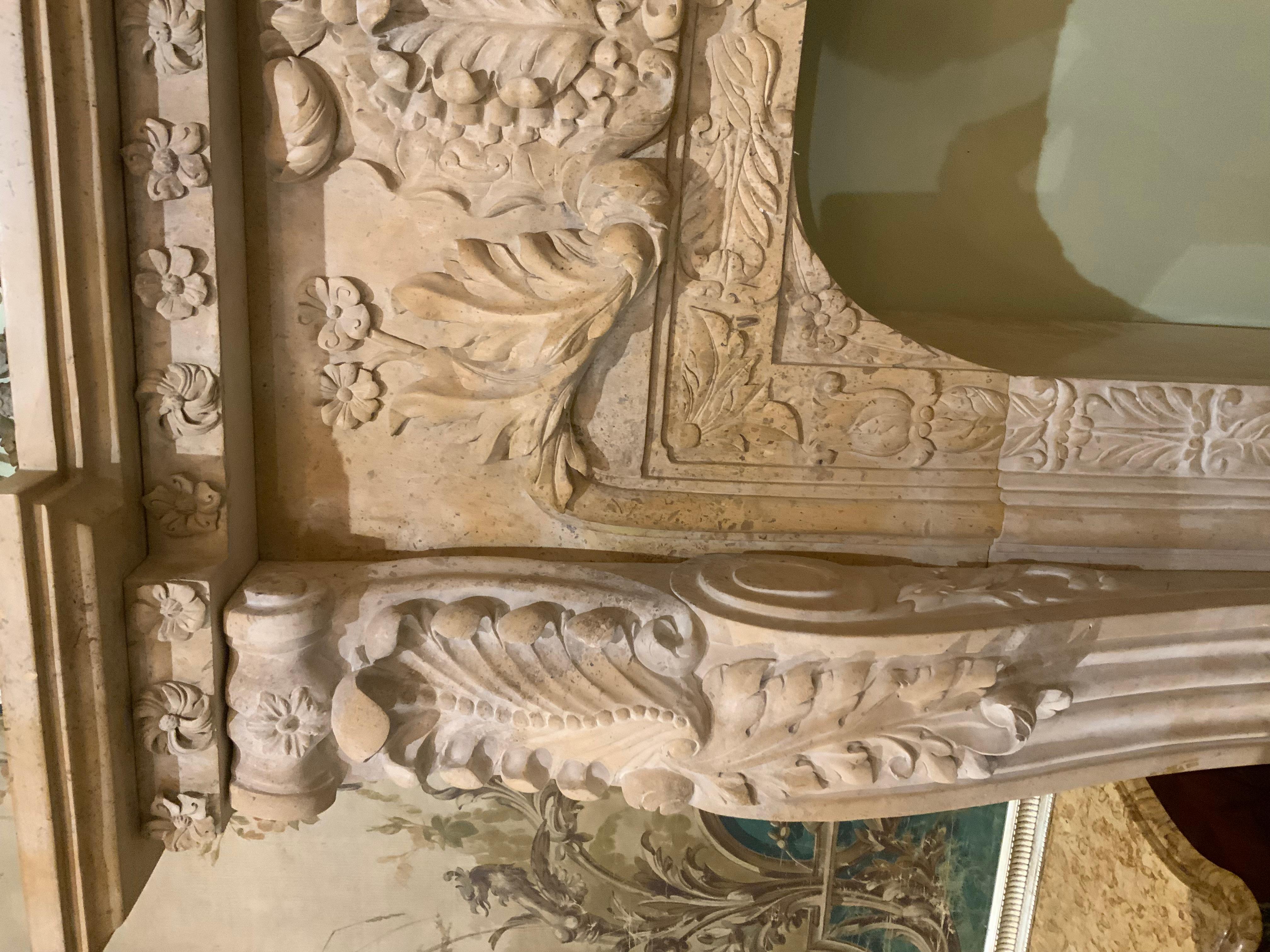 Monumental Cream Marble Mantel, Hand Carved 10
