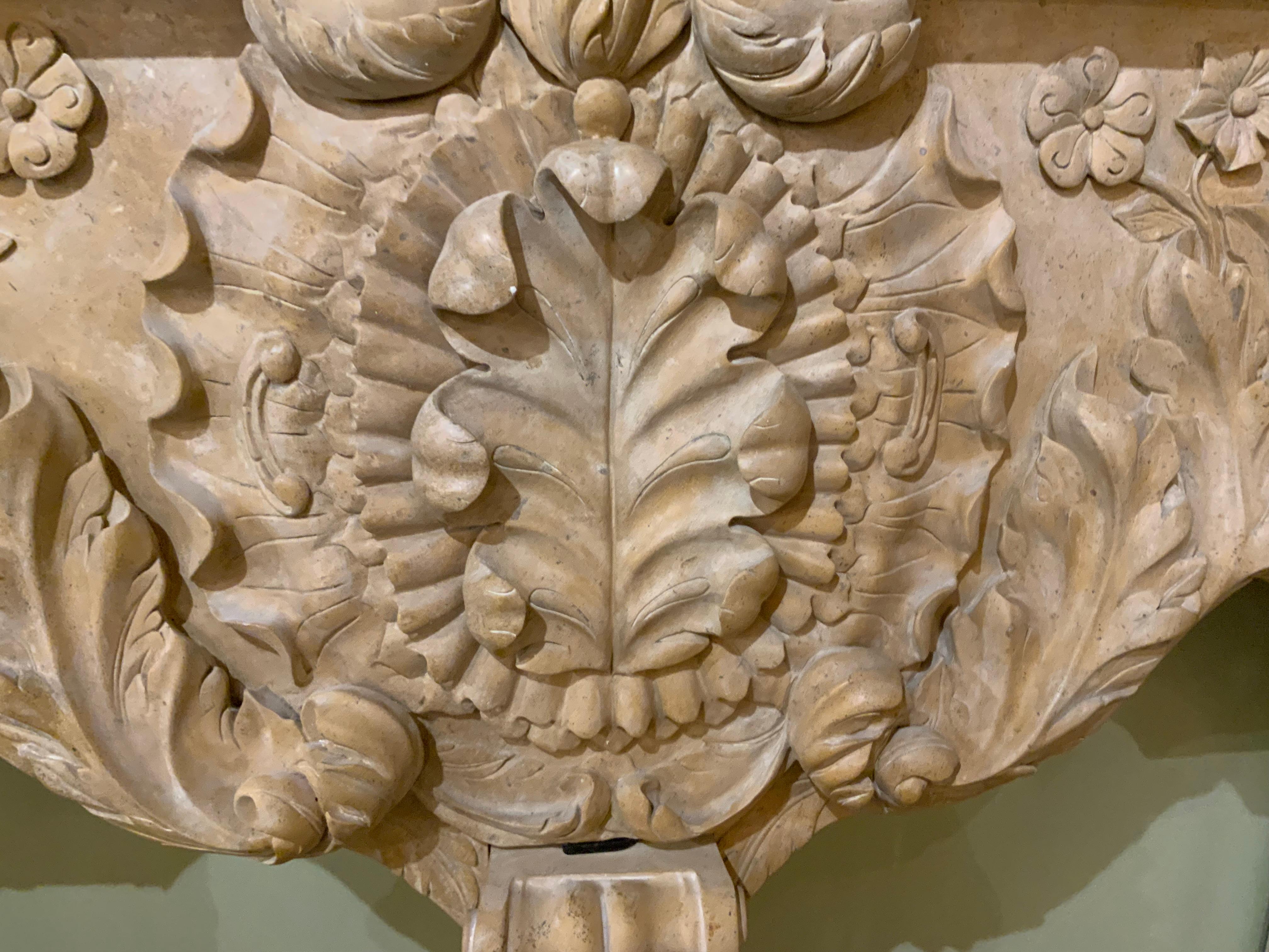 Monumental Cream Marble Mantel, Hand Carved 11