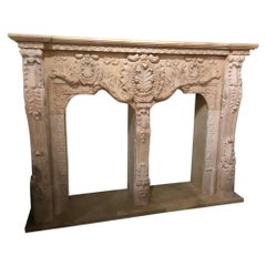 Monumental Cream Marble Mantel, Hand Carved