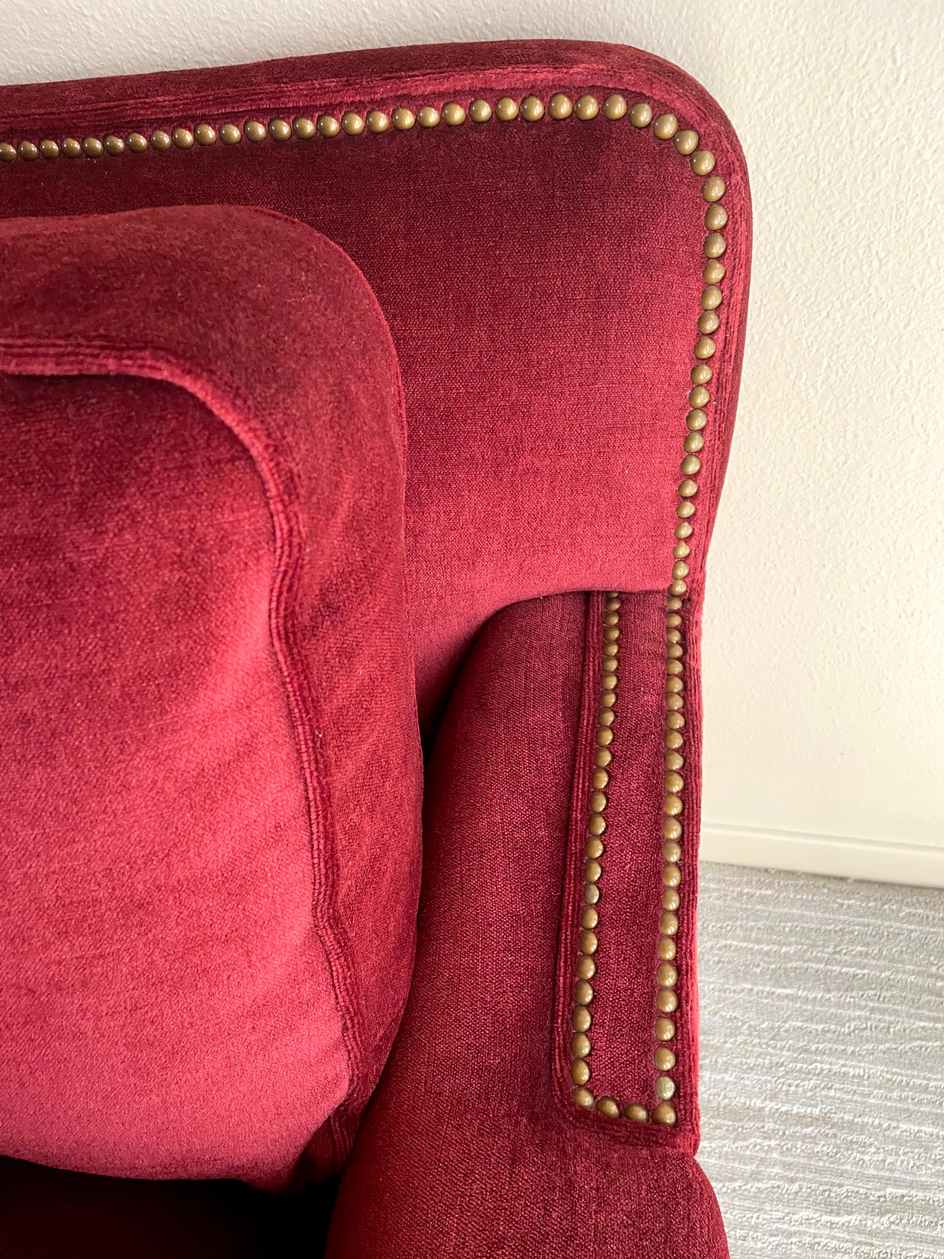 American Monumental Crimson Mohair Sofa, Donghia For Sale