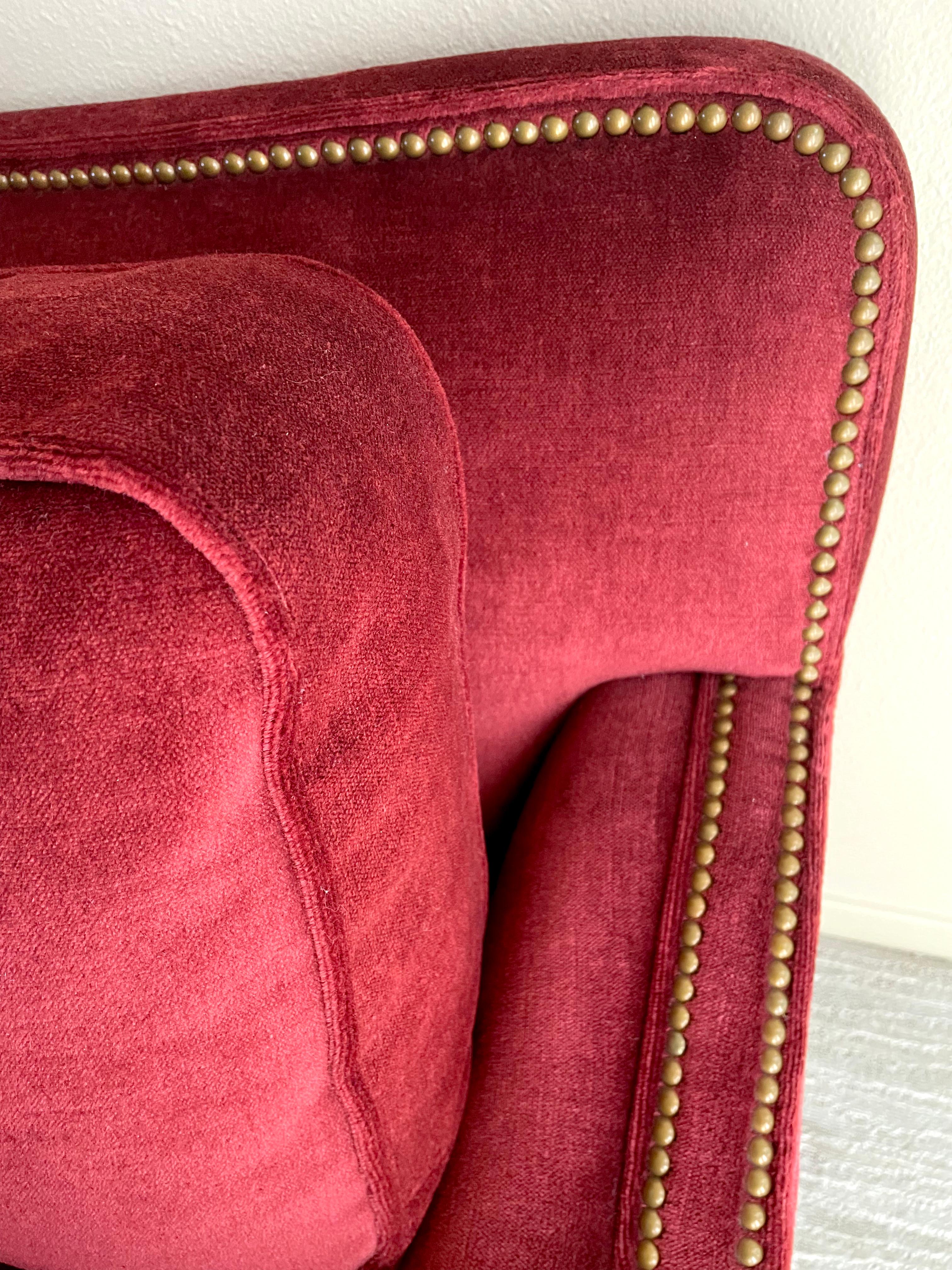 Monumental Crimson Mohair Sofa, Donghia In Good Condition For Sale In Hollywood, FL