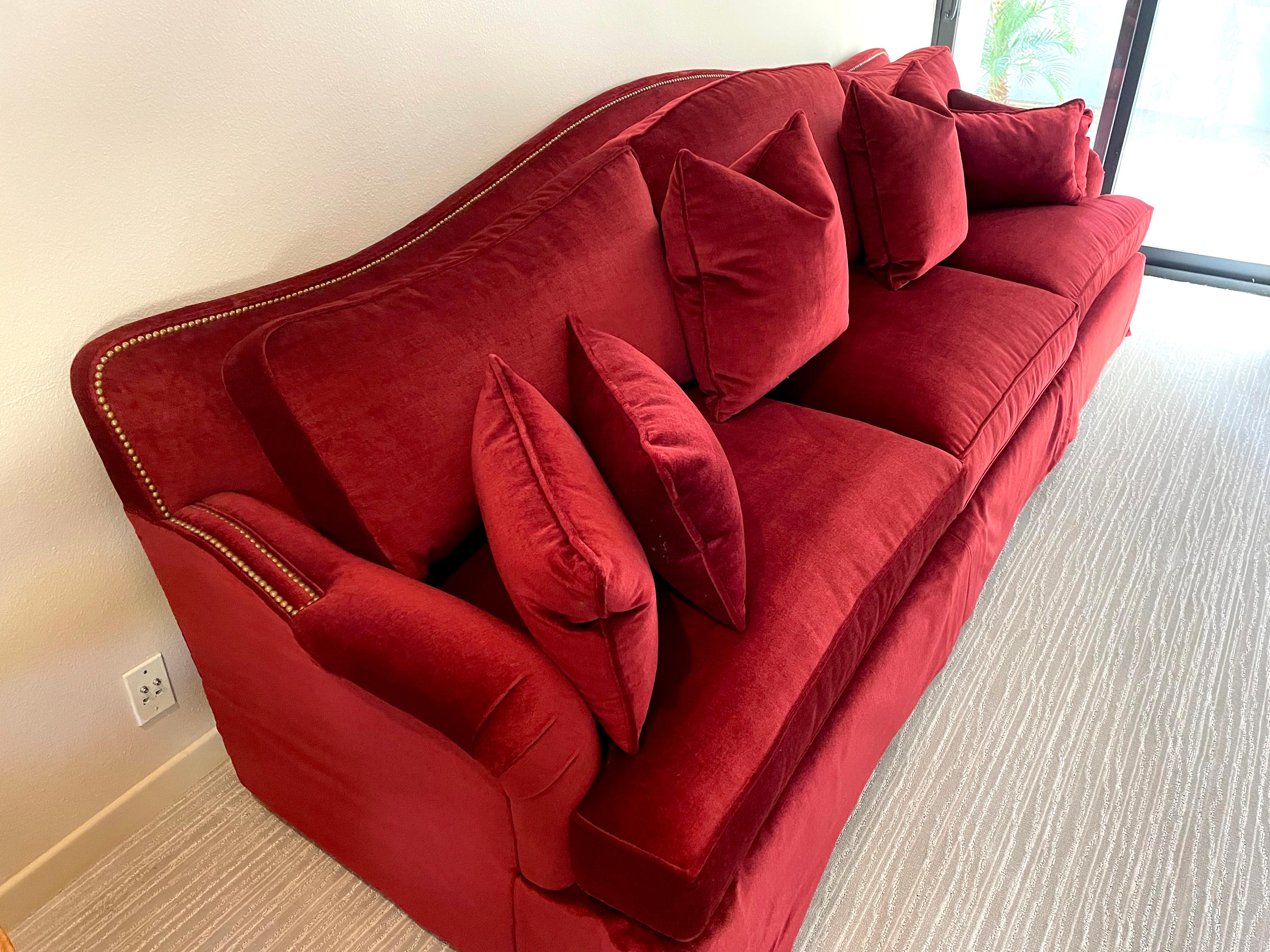Velvet Monumental Crimson Mohair Sofa, Donghia For Sale