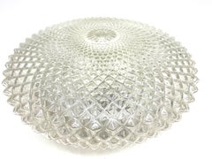 Monumental Crystal Pattern Clear Glass Flush Mount Ceiling Light, 1960s