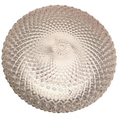 Monumental Crystal Pattern Clear Glass Flush Mount Ceiling Light, 1960s