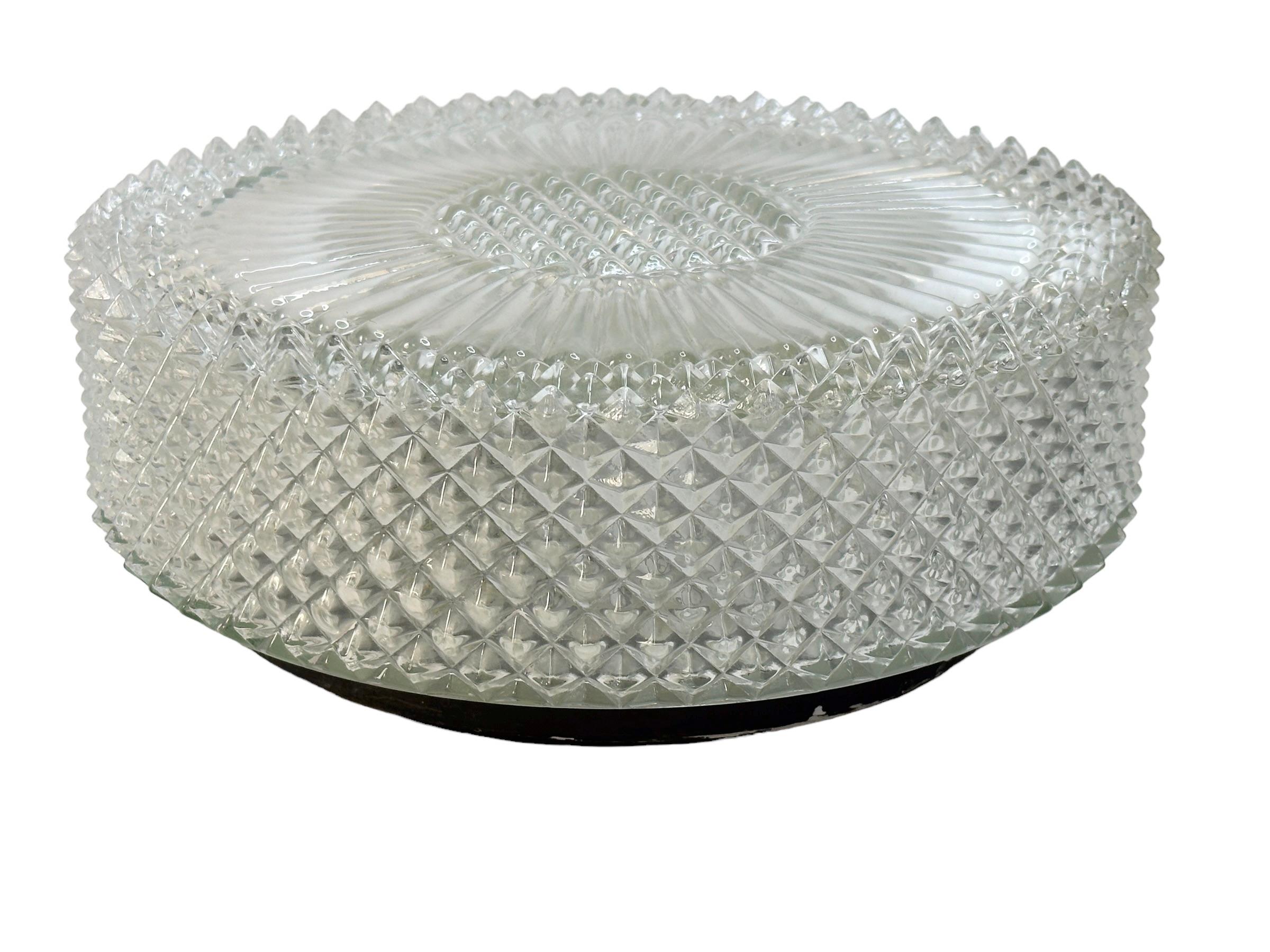 German Monumental Crystal Pattern Flush Mount Ceiling Light, 1960s For Sale