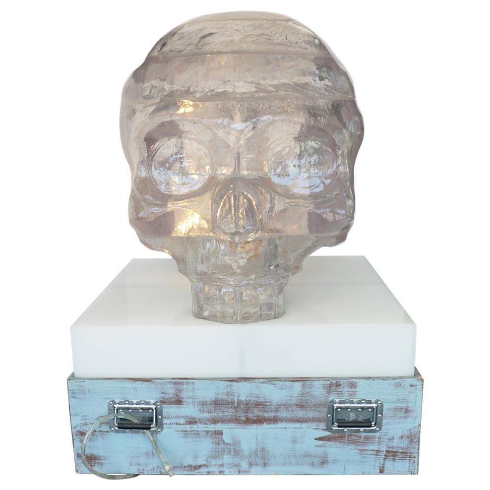 Monumental "Crystal Skull" Made of Acrylic Resin, Mounted to the Base / Pedestal For Sale