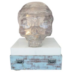 Vintage Monumental "Crystal Skull" Made of Acrylic Resin, Mounted to the Base / Pedestal