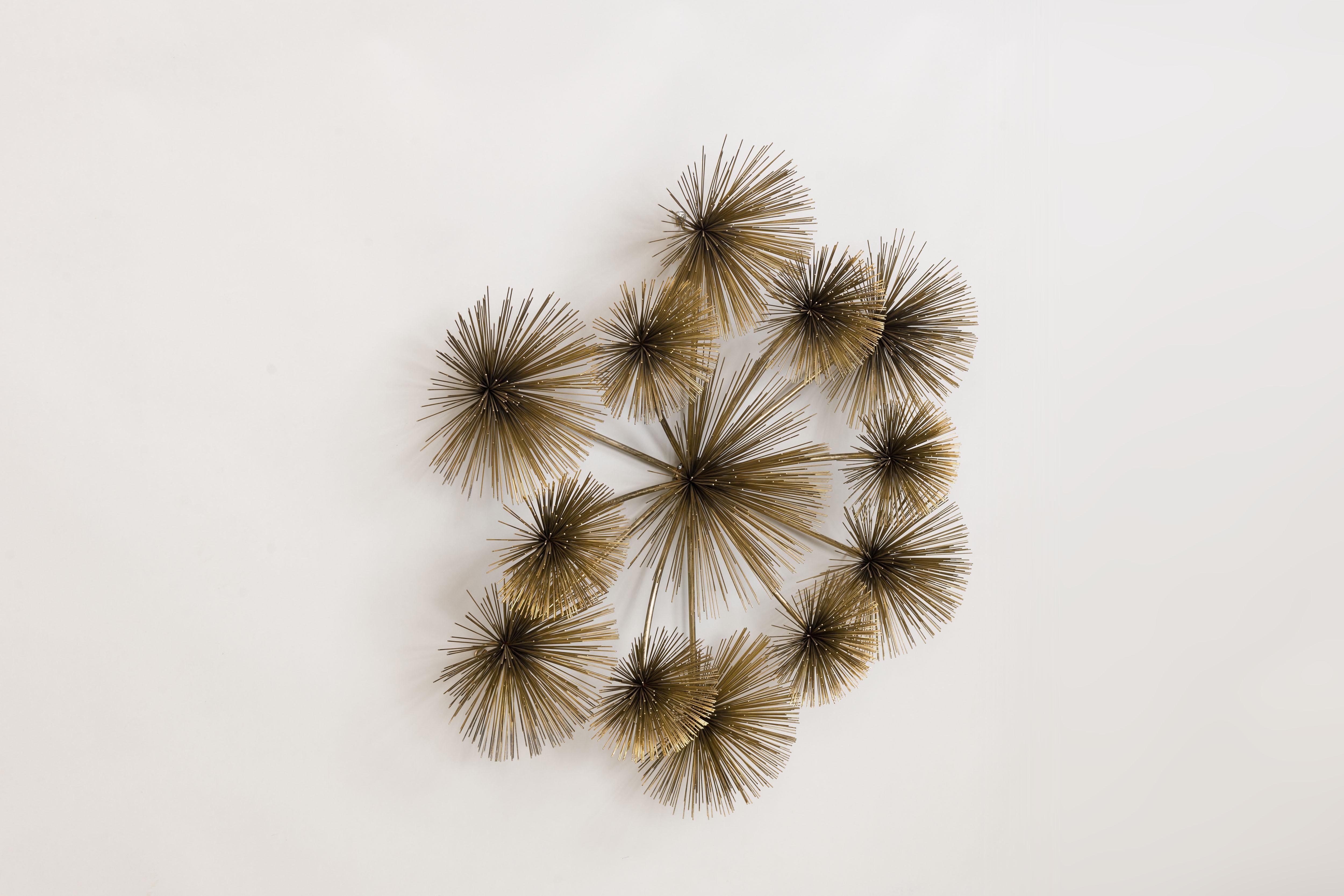 American Monumental Curtis Jere Brass XL 'Pom Pom' Wall Sculpture, Signed C. Jere, 1979