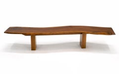 Monumental Curved Bench / Coffee Table in Solid Live Edge Walnut, One of a Kind