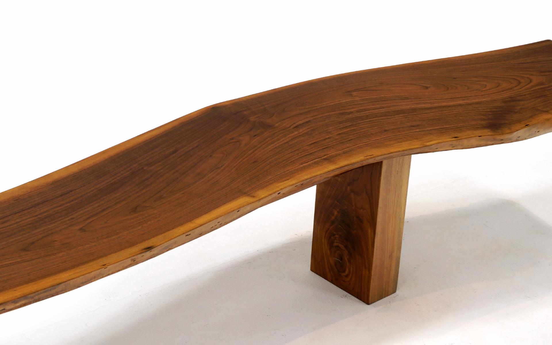 Rustic Monumental Curved Bench / Coffee Table in Solid Live Edge Walnut, One of a Kind For Sale