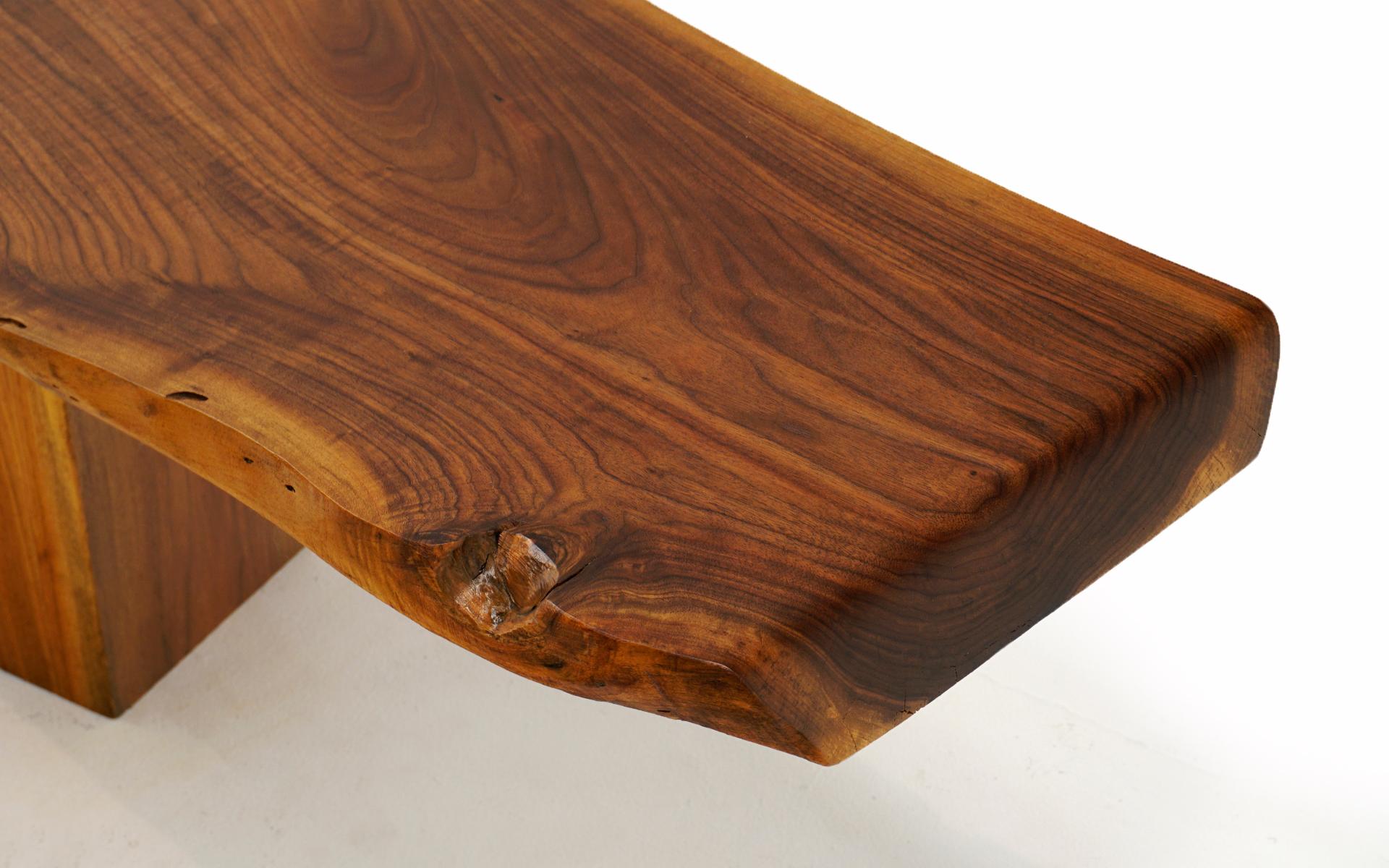 American Monumental Curved Bench / Coffee Table in Solid Live Edge Walnut, One of a Kind For Sale