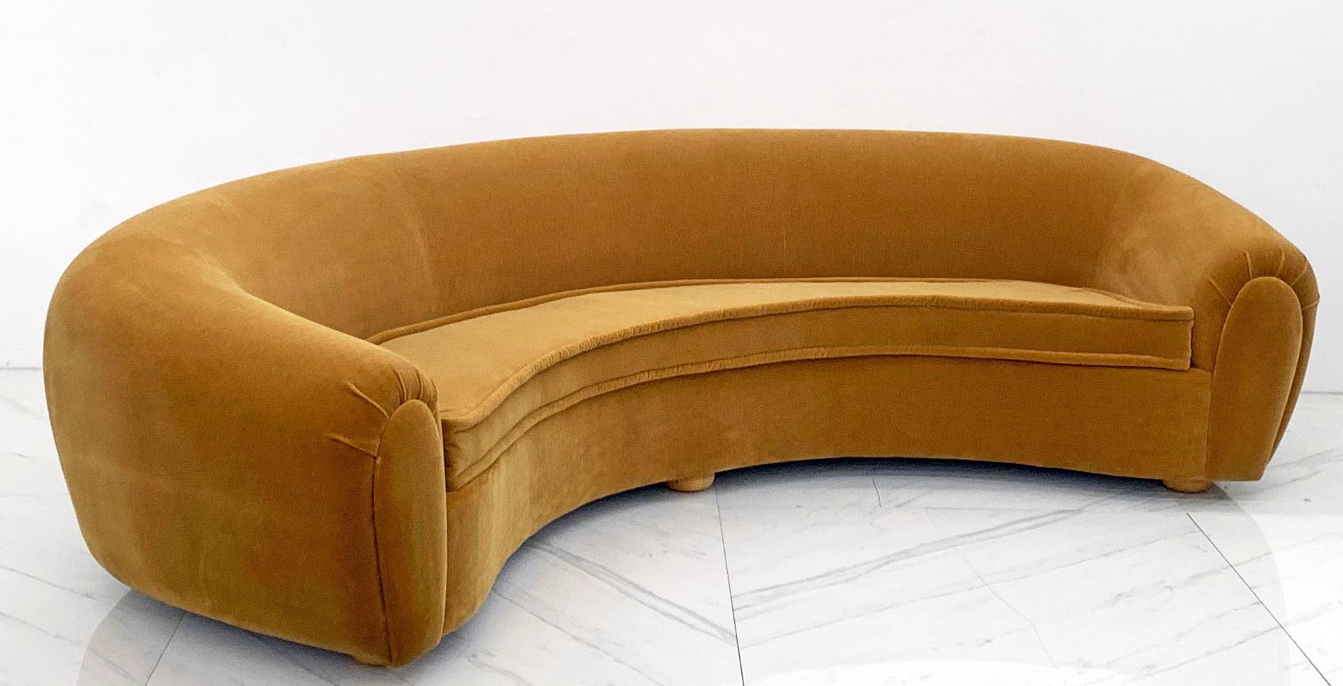 Monumental Vintage Curved Sofa in Mohair Fabric 2