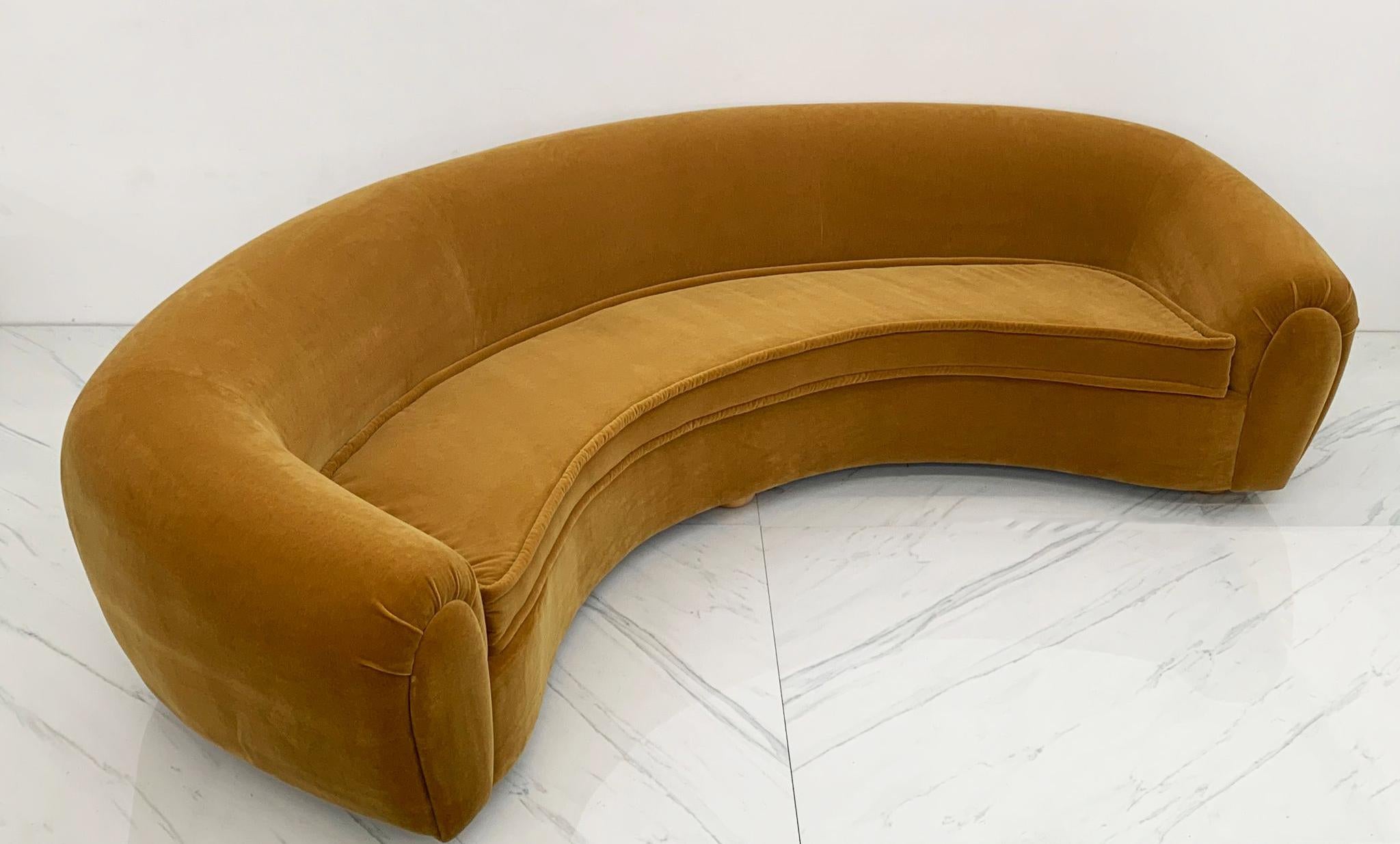 Monumental Vintage Curved Sofa in Mohair Fabric 5