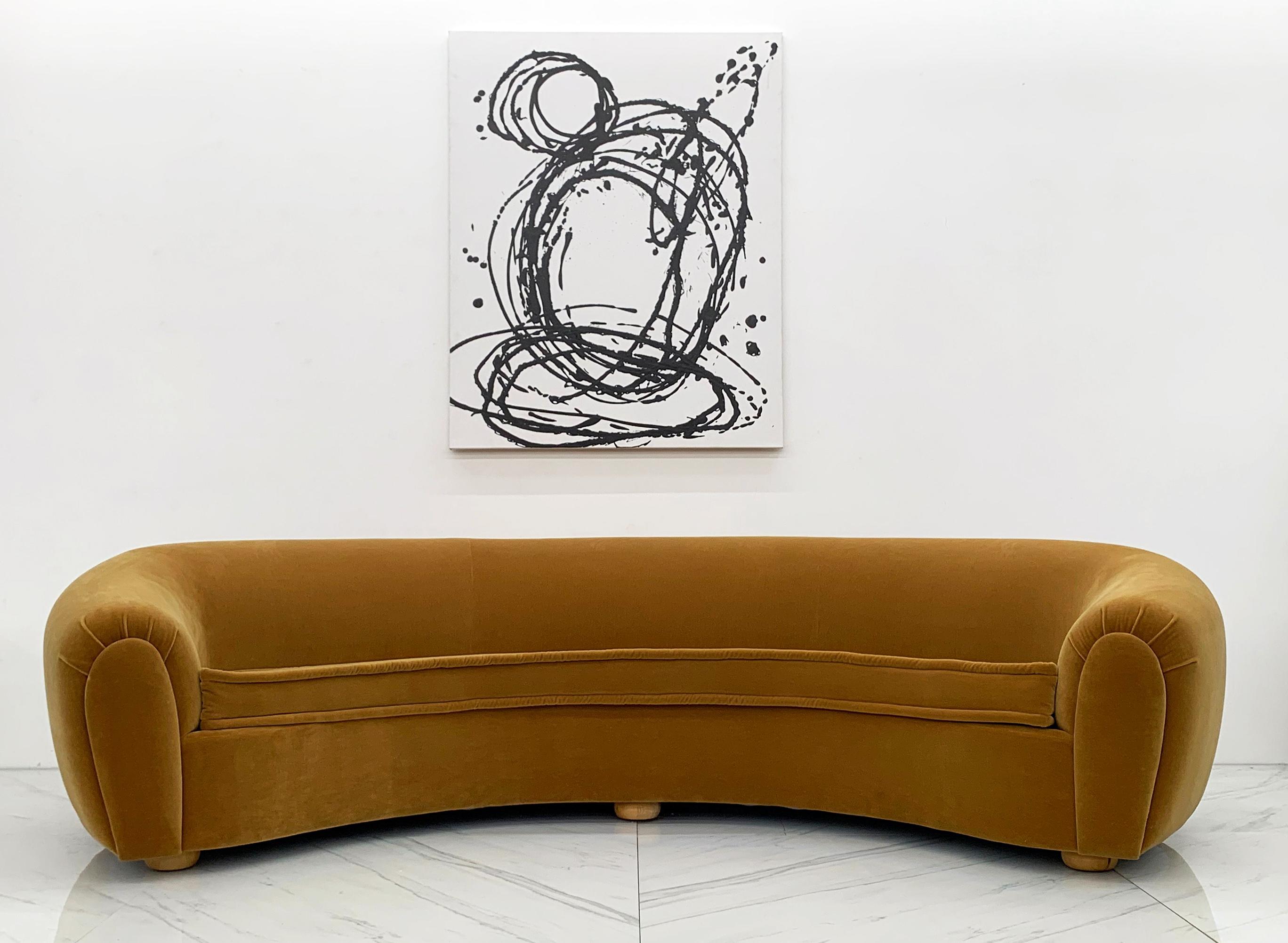 Monumental Vintage Curved Sofa in Mohair Fabric