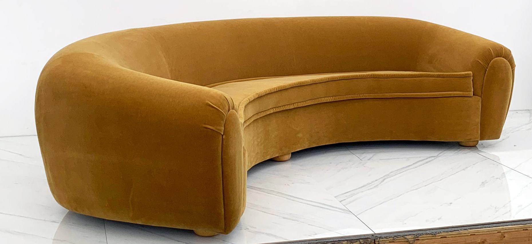 Monumental Vintage Curved Sofa in Mohair Fabric 1