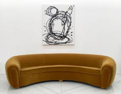 Monumental Vintage Curved Sofa in Mohair Fabric