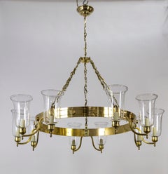 Monumental Custom 10-Light Brass Chandelier with Hurricane Shades